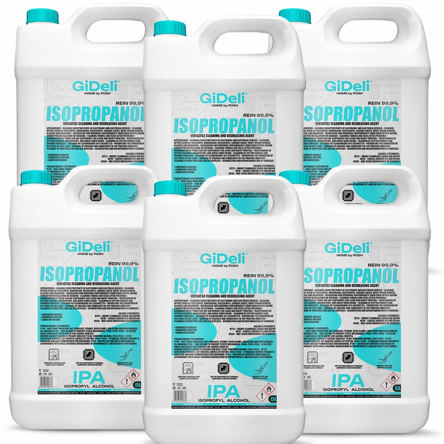GiDeli Isopropanolo 99,9% 30 litri di alcool isopropilico ad alta percentuale di alcool per pulizia di componenti elettronici, lenti e schermi, pulizia di resine con stampa 3D