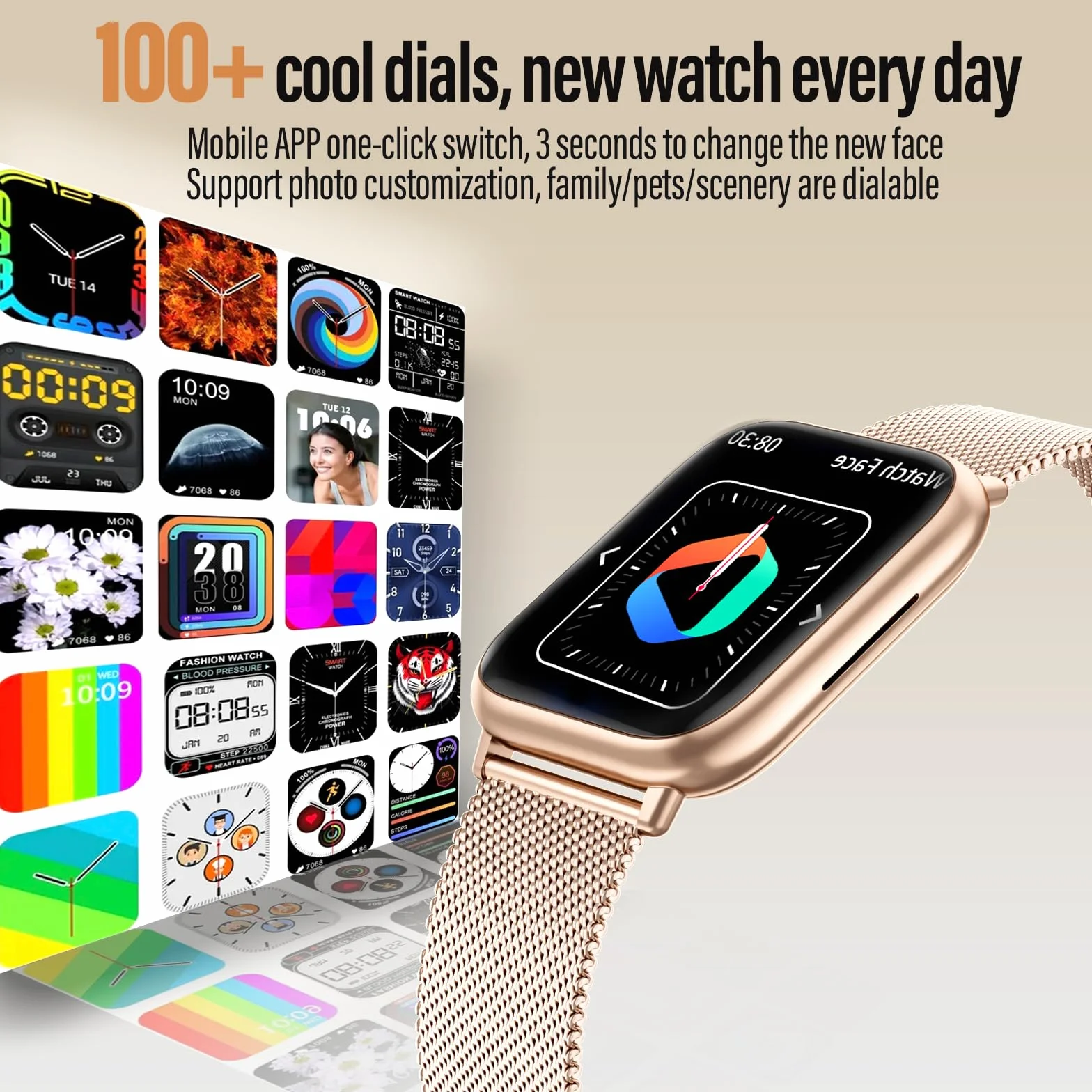 SLOKSFil Smartwatch Damen mit Telefonfunktion, 3 Armbänder 1.83" HD Fitness Tracker mit 24H Pulsmesser SpO2 Schlafmonitor 120+ Sportmodi IP68 Schrittzähler Smart Watch für iOS Android Roségold