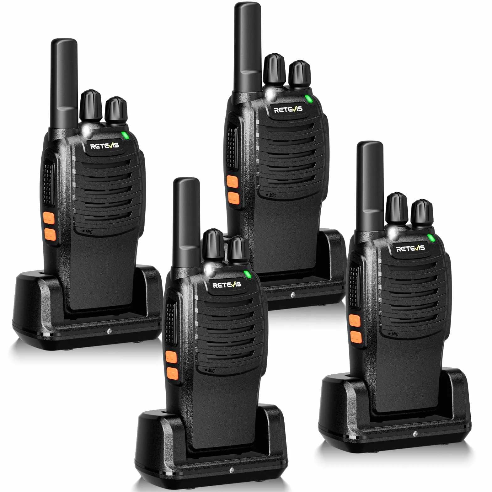 Retevis H777 Walkie-Talkie, PMR446 Radio Bidirezionale, Torcia Elettrica, VOX Vivavoce, USB A-Tipo C, CTCSS/DCS, 16 Canali, Walkie Talkie per Negozi, Vendita al Dettaglio (Nero, 4 Pezzi)