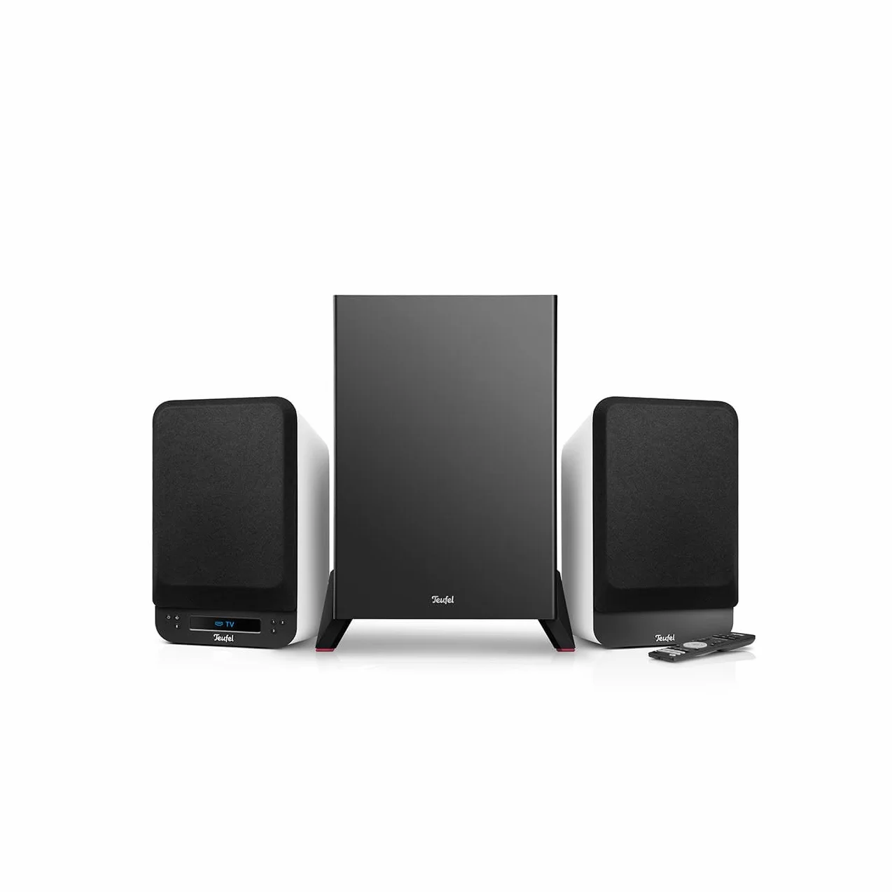 Teufel ULTIMA 25 AKTIV Club Edition 2.1 - Sistema audio con subwoofer - Altoparlante attivo da scaffale con Bluetooth e ricevitore AV integrato, Dolby Audio, DAB+, HDMI ARC CEC, Touch Slider - bianco