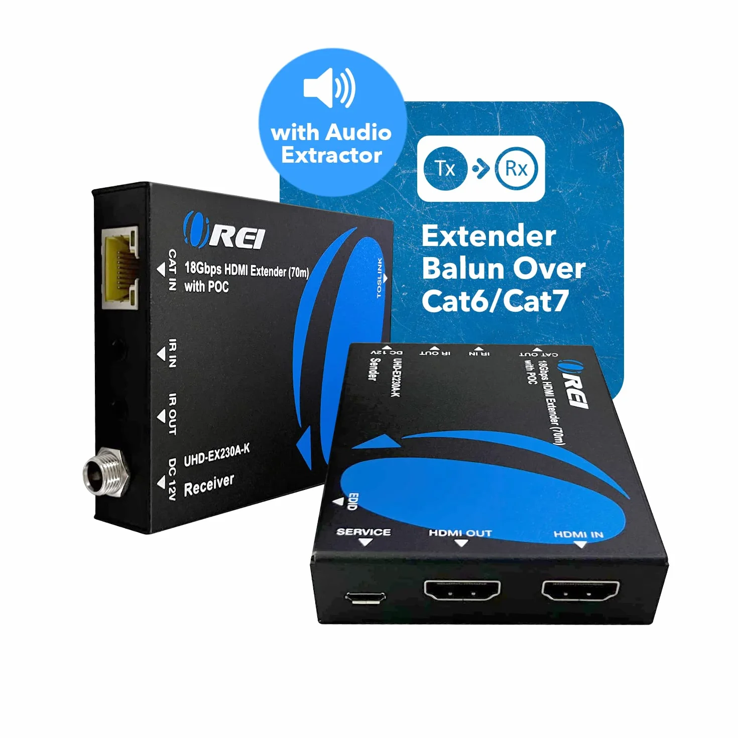 Orei Estensore HDMI 4K su Ethernet, Extender Balun Over Cat6/Cat7 con estrattore audio IR ottico, Loop Out, 4K@60Hz UltraHD, bassa latenza