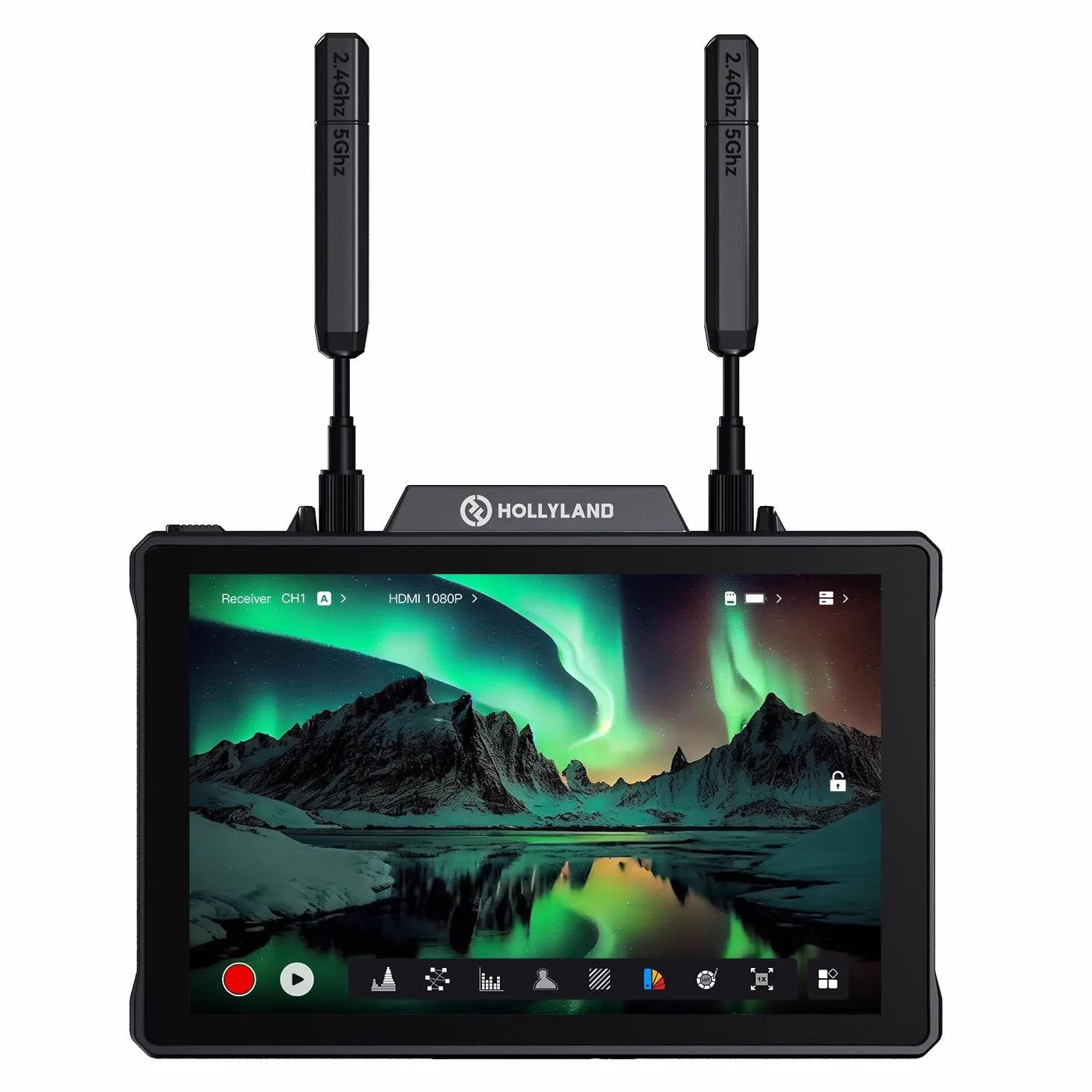 Hollyland Pyro 7 Camera Field Monitor 7" Trasmettitore e Ricevitore Video Wireless, HDMI e SDI Portata 400m, Latenza 60 ms, Auto Dual-Band Hopping con Forma d'onda, 3D LUT, Registrazione (1 Set)