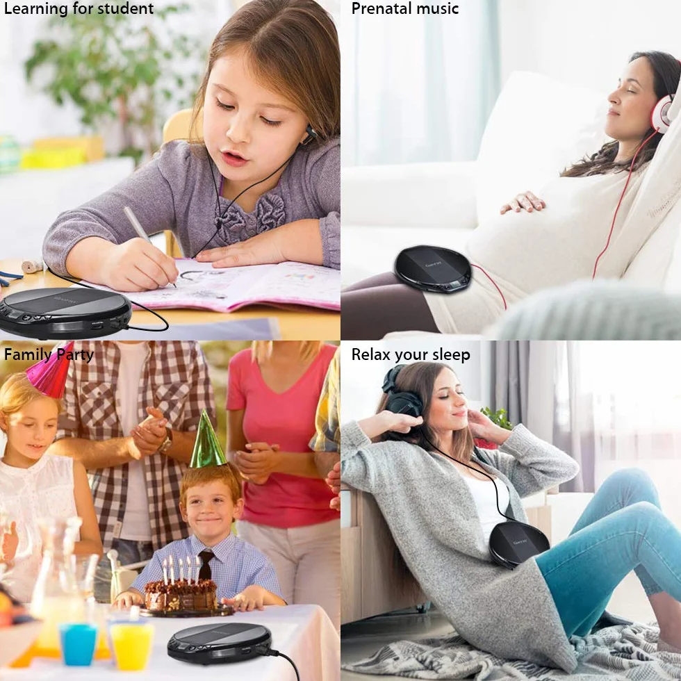 Gueray Lettore CD Portatile Compact Disc Player con Cuffie Aggiornamento Personal CD Music Disc Walkman Player (Nero lettore cd)