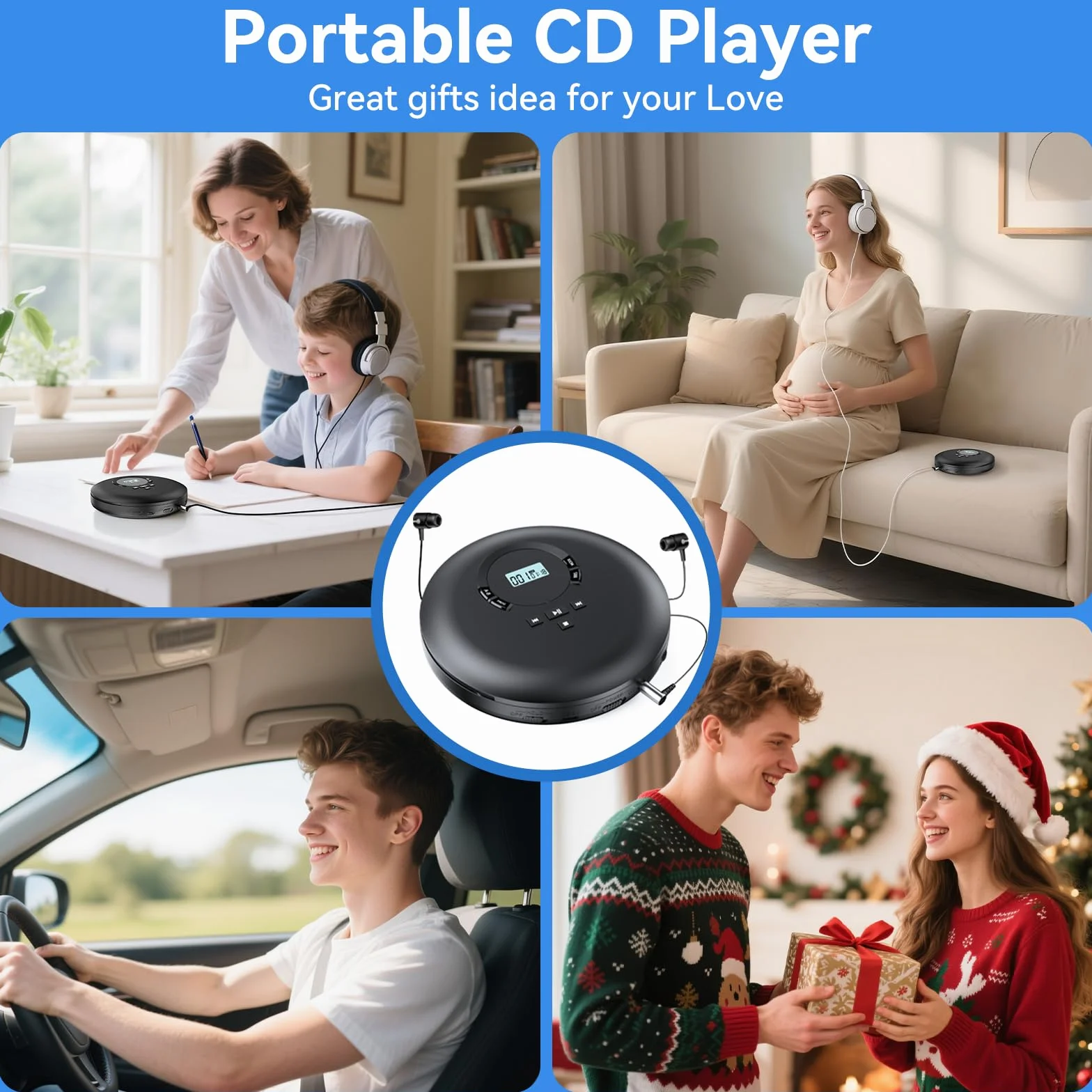 Gueray Lettore CD Portatile Hifi con display stereo cd Lettore CD con cuffie Supporto PROG ASP Funzione di memoria Funzione di ripetizione A-B Effetto BASSO