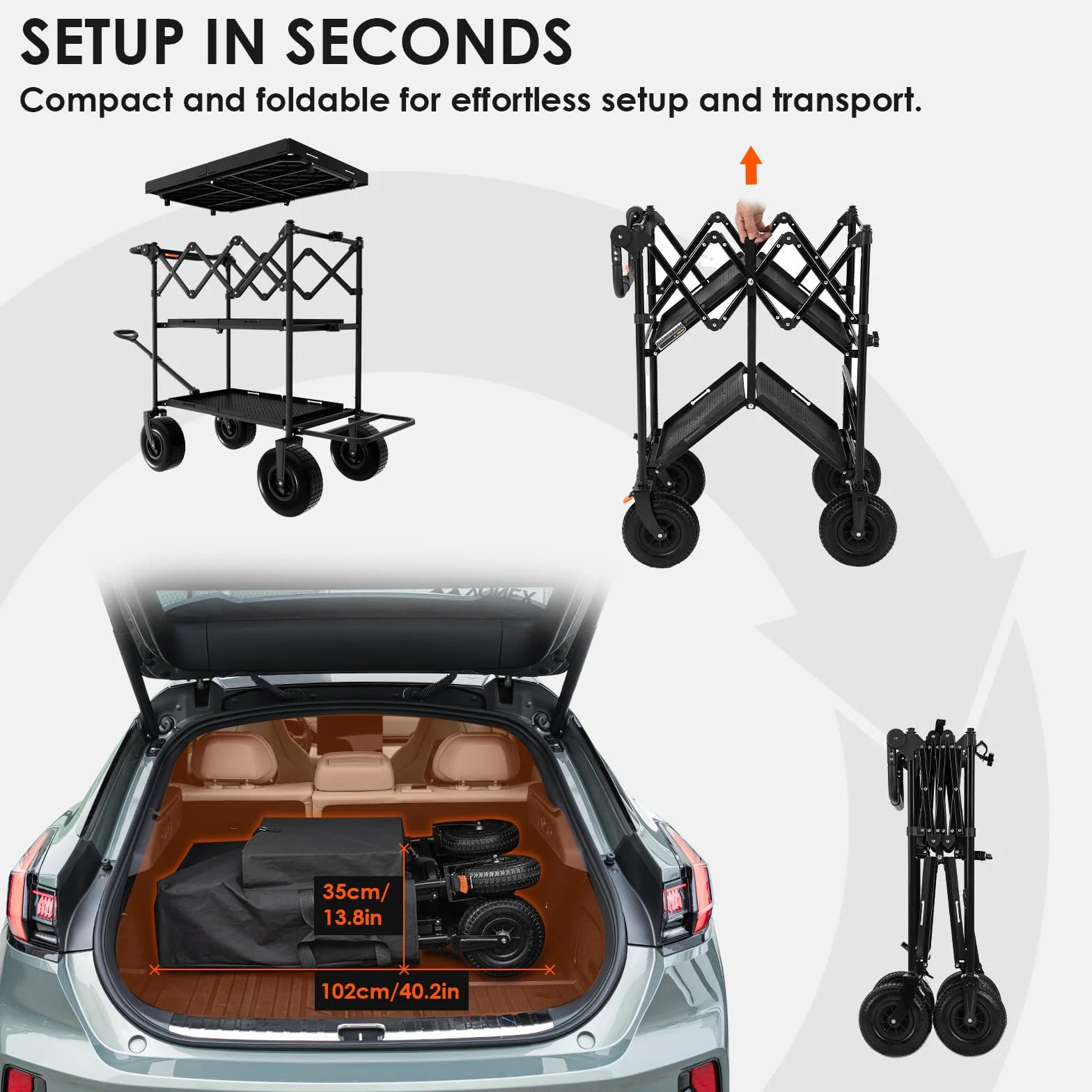 TARION Carrello Fotografico con Ruote Pieghevole: Leggero Facile da Montare e Smontare Compatto per Trasporto Con Piastra Estensibile Manico Regolabile e Borsa Portaoggetti Titanrig Cart Pro