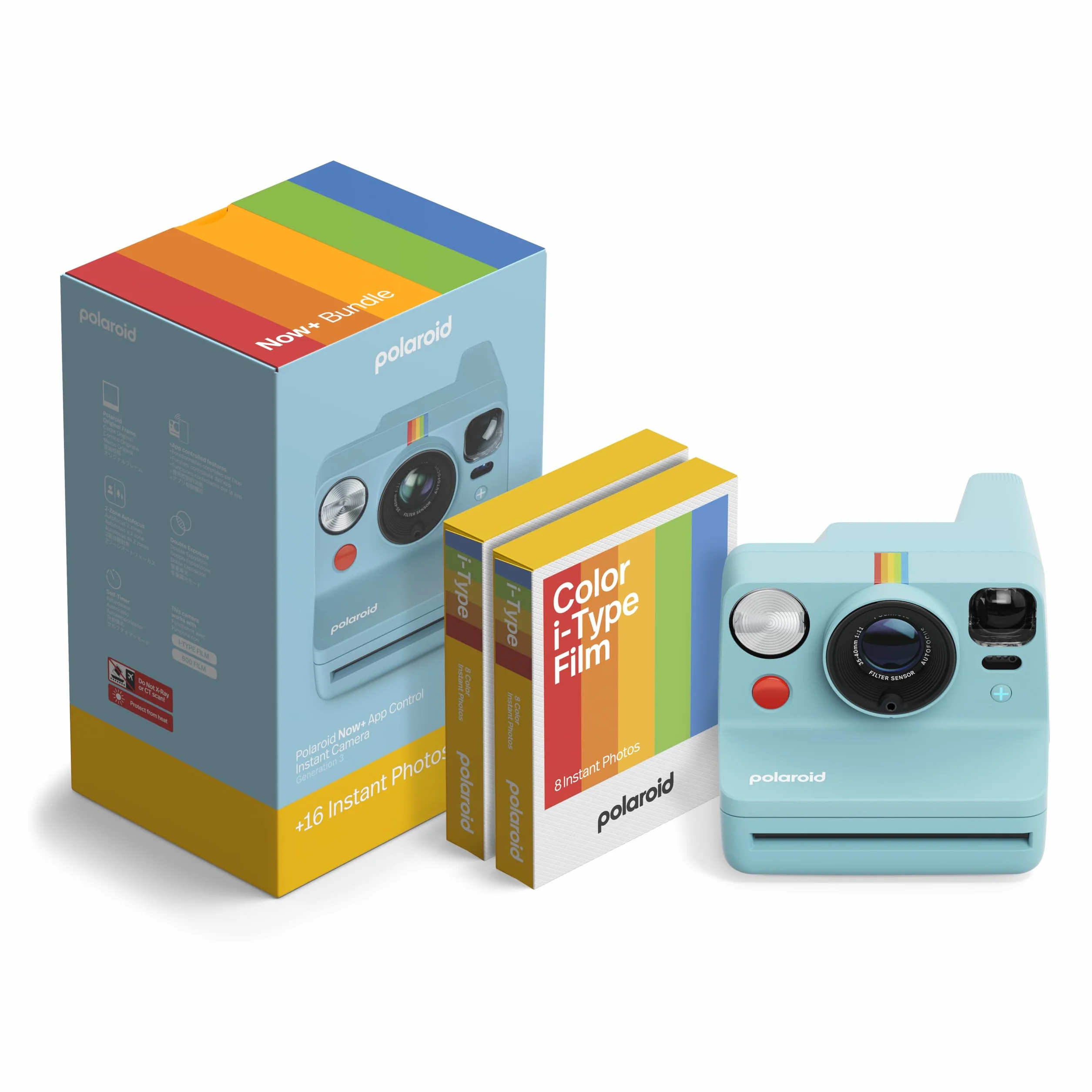 Polaroid - Fotocamera istantanea NOW+ Gen 3 - Pacchetto fotocamera blu artico + pellicola a colori (16 foto)