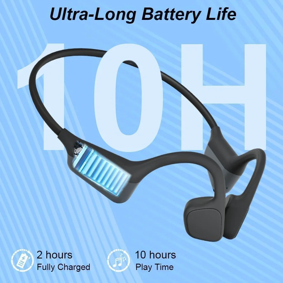 Cuffie Conduzione Ossea, Bluetooth 5.3, Auricolari Sportivi Bluetooth Open-ear, IPX5 Impermeabili, Autonomia 10 Ore, Qualità Audio HD, Open-ear Cuffie Per Corsa Ciclismo Guida Fitness (Nero)