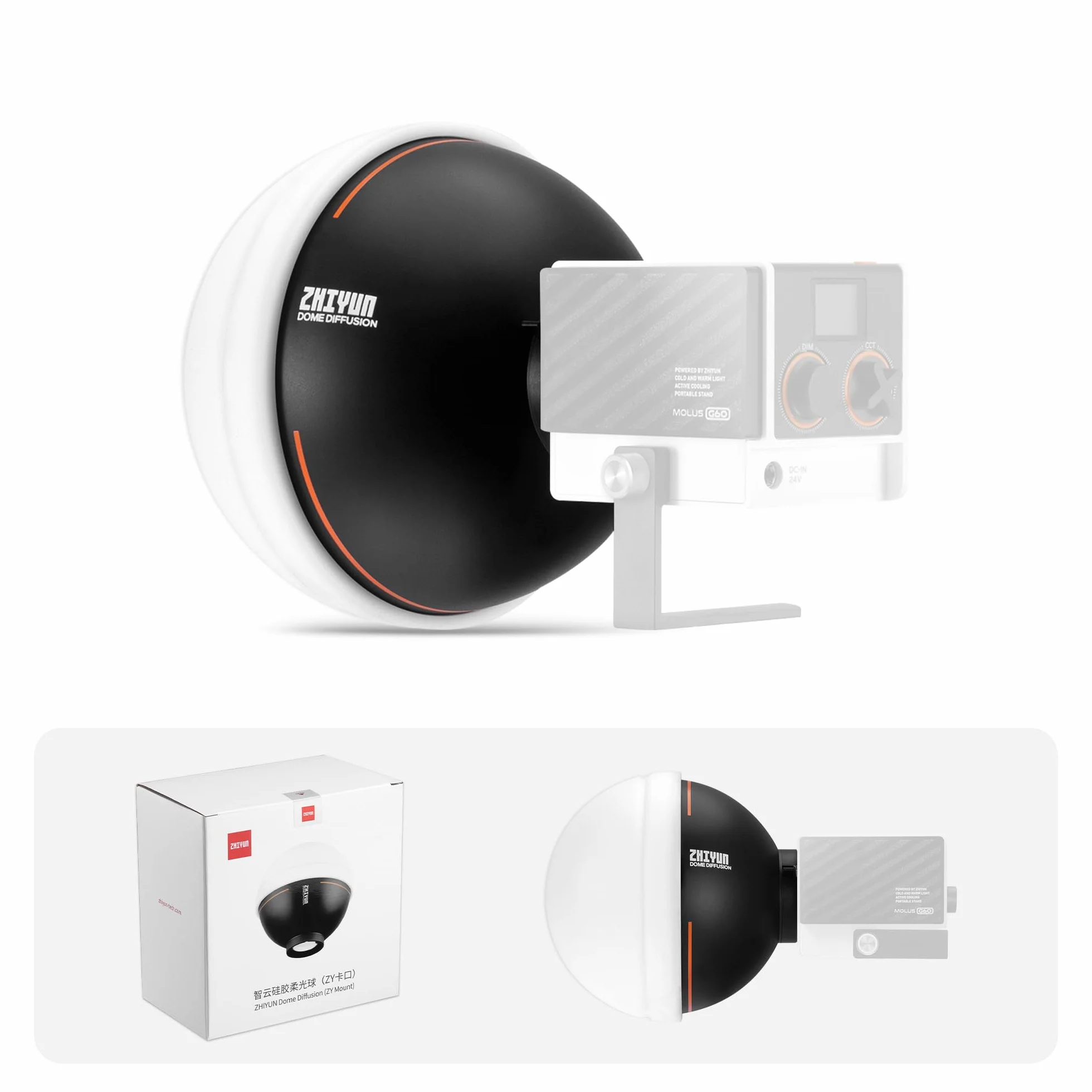 ZHIYUN Cupola di Diffusione [Ufficiale] con ZY Mount, Diffusore Softbox per Molus X60 RGB/ G60/ X100, Cinepper CX100