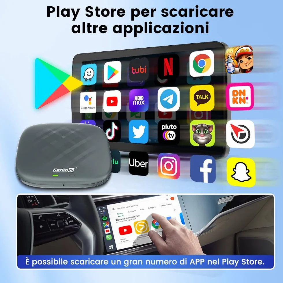 CarlinKit Multimedia 3 in1 AIBox Android 13.0 System Wireless CarPlay Adapter, per auto con cablato CarPlay/Android Auto, supporta Netflix YouTube ect