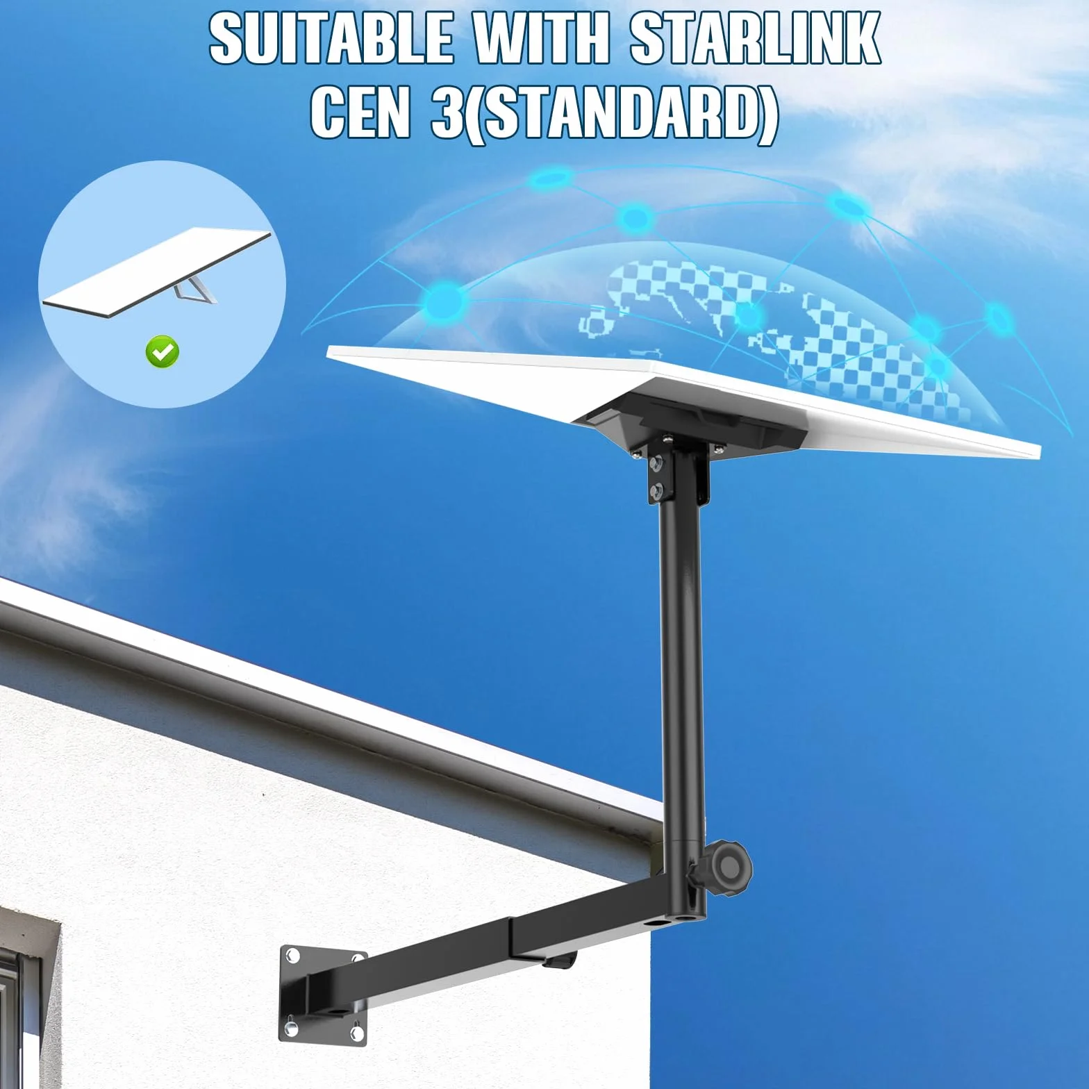 Starlink Gen 3 Supporto per grondaie lunghe, kit di montaggio regolabile con adattatore per tubi in acciaio resistente