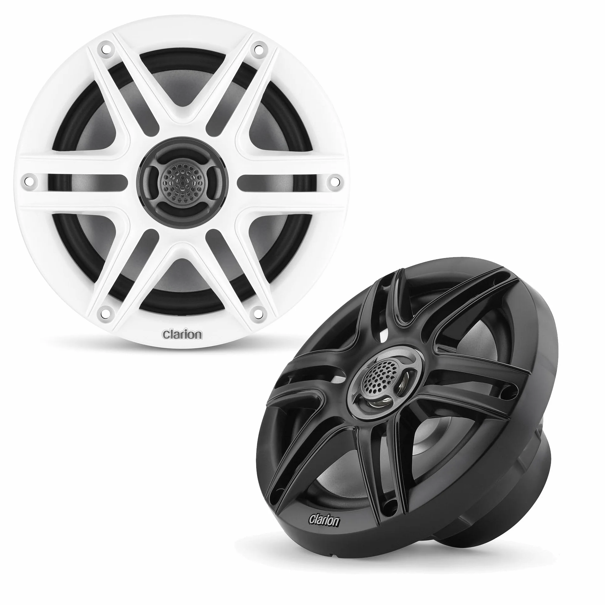 Clarion CMS-651-SWB - Altoparlanti coassiali marini da 16,5 cm, 30 W RMS, potenza 1/2" (13 mm), tweeter a cupola in polimero, include griglie sportive bianche e nere