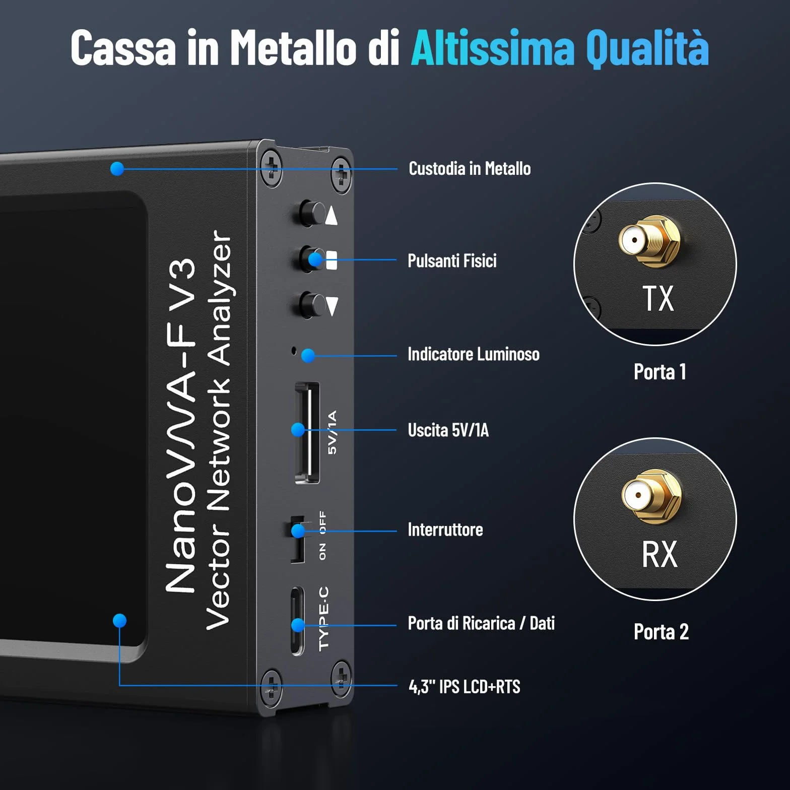 Seesii NanoVNA-F V3 Analizzatore di Antenne, 4,3 Pollici Analizzatore di Rete Vettoriale 1MHz-6GHz HF VHF UHF per Tensione dei Parametri S, SWR, Fase, Ritardo, Diagramma di Smith