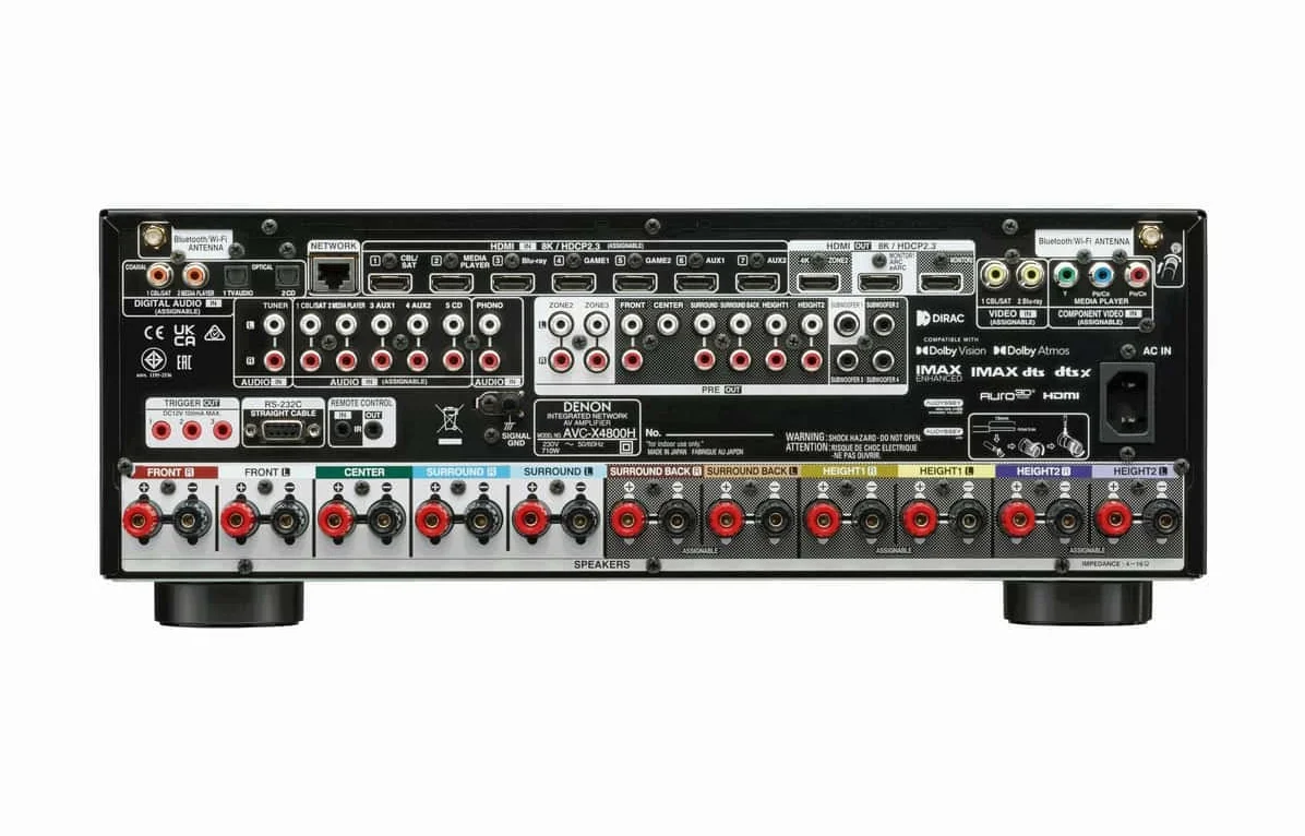 Denon AVC-X4800H Ricevitore AV 9.4 Canali, Amplificatore con Auro-3D, Dolby Atmos, DTS:X,6 "8K Ingressi e 3 uscite, Bluetooth, Airplay 2, Multiroom, Compatibile Alexa, Nero