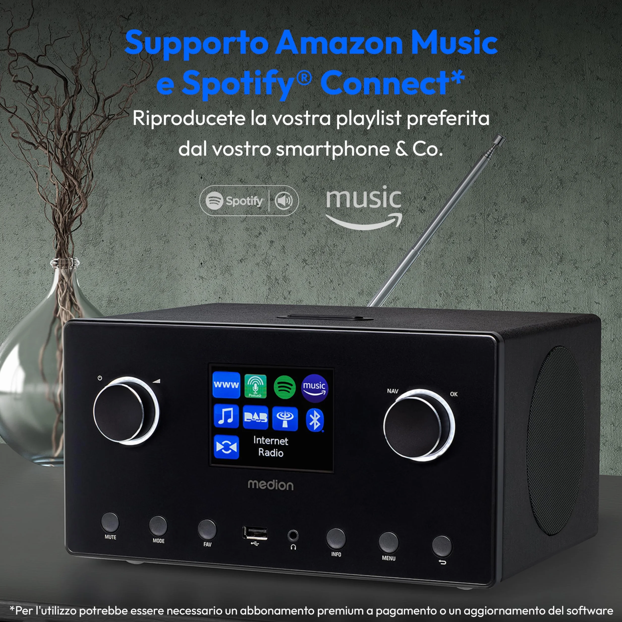 Medion P85444 2.1 Radio Internet z subwooferem DAB+ FM Spotify Connect WLAN Bluetooth