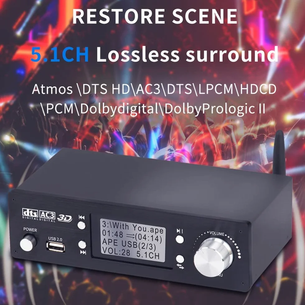 Decodificatore Convertitore Audio 5.1CH DAC DTS AC3 FLAC APE 4K 60Hz HDMI 2 in 1 HD Dolby Atmos Bluetooth 5.0 Fibra ottica ARC