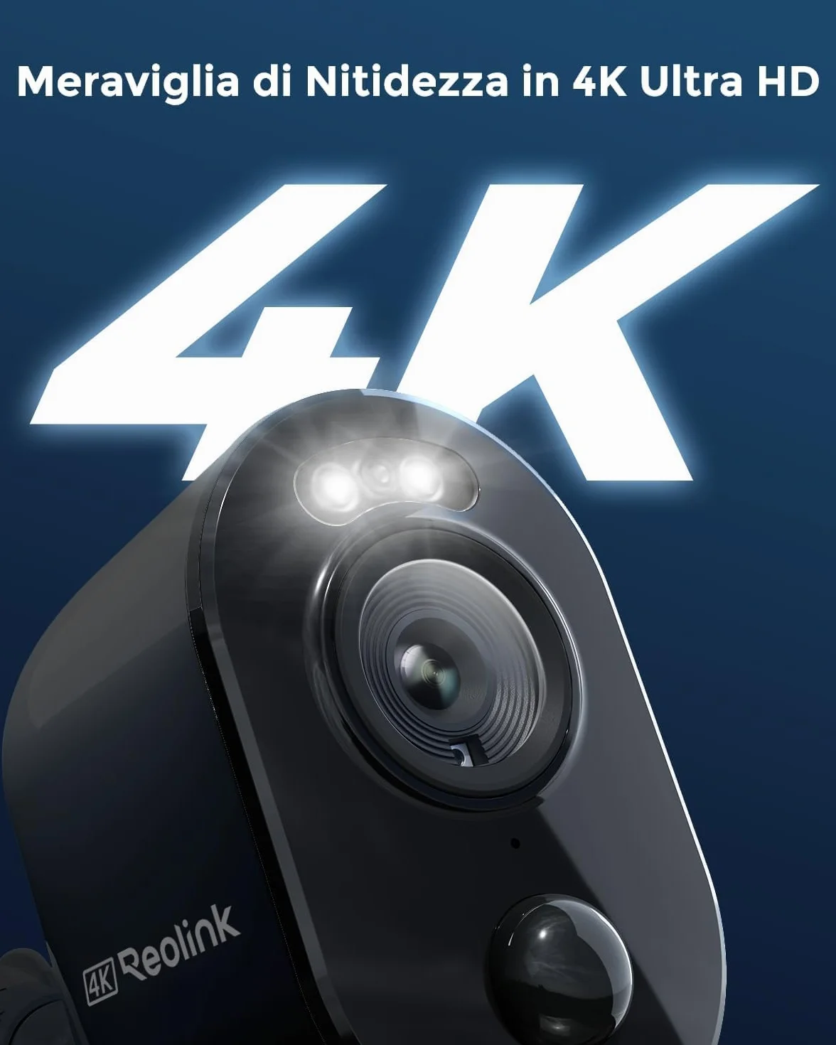 Reolink 4K 8MP Telecamera da Esterno Senza Fili, Videosorveglianza WiFi Batteria con Pannello Solare, Rilevamento Intelligente, Sirena, Visione Notturna a Colori, Impermeabile, Argus 3 Ultra(Nero)