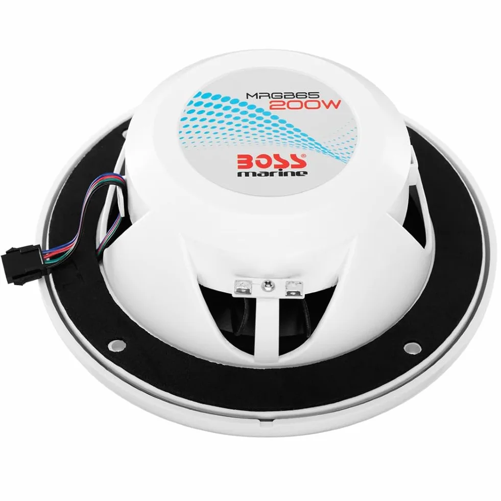 KIT SET PER BOSS AUDIO SYSTEMS MRGB65 2 altoparlanti marini full range a 2 vie da 6,5" 16,5 cm 165 mm, 100 watt rms 200 watt max, 4 ohm, impermeabili, con led rgb, a coppia + telecomando