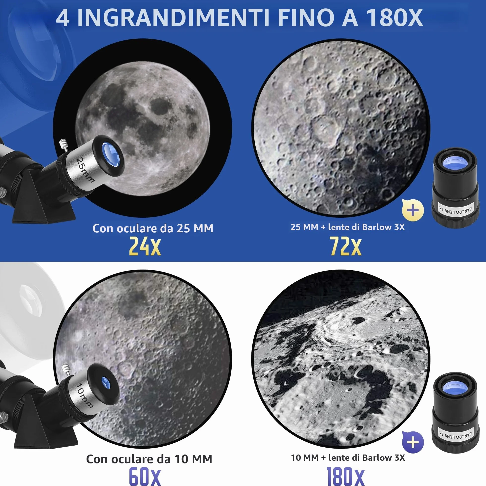 MEEZAA Telescopio, Telescopio Astronomico Professionale Adulti, 80/600mm (24X-180X) Telescopi Rifrattori per Bambini e Principianti, Portatile da Viaggio con Treppiede, Adattatore Telefonico e Borsa