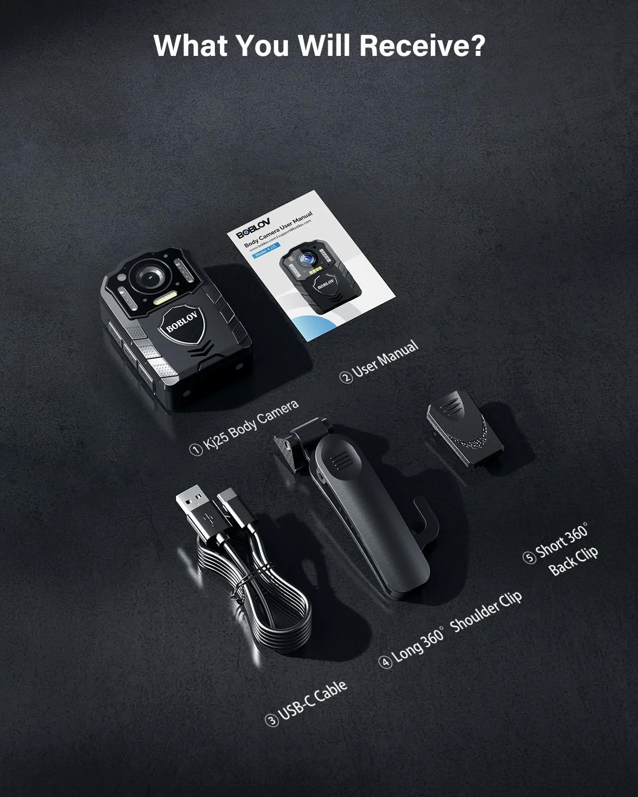BOBLOV KJ25 1080P 256GB Bodycam Polizia Professionale, 3000 mAh con 10-13 ore di registrazione, Body Cam con visione notturna, per consegne, forze dell'ordine (256GB)