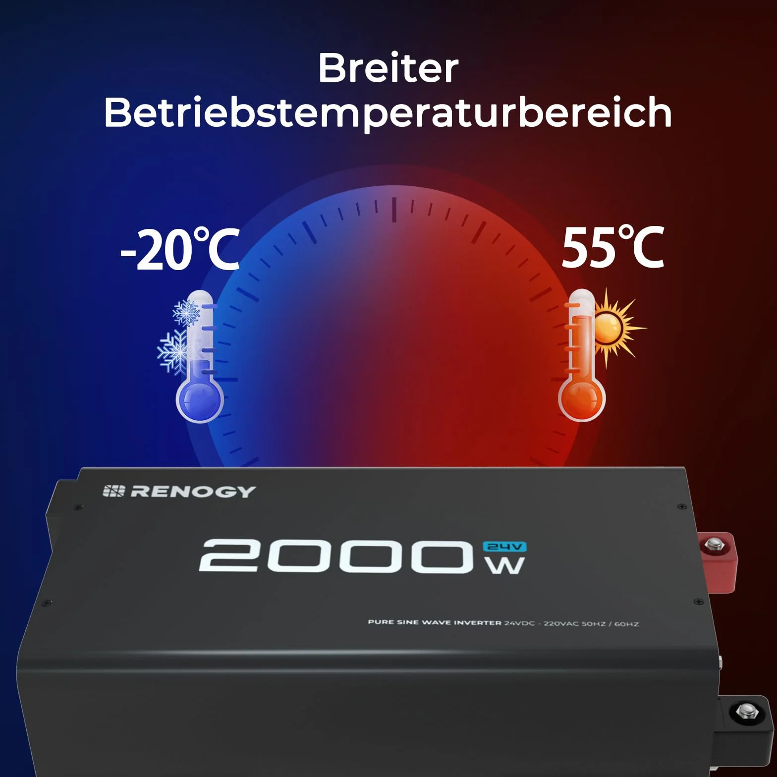 Renogy 2000W/4000W Power Inverter 24v 220v Onda Pura, DC in AC con Presa USB e presa europea per Camper, Camion, Roulotte, Pannelli Solari, Picco 4000W