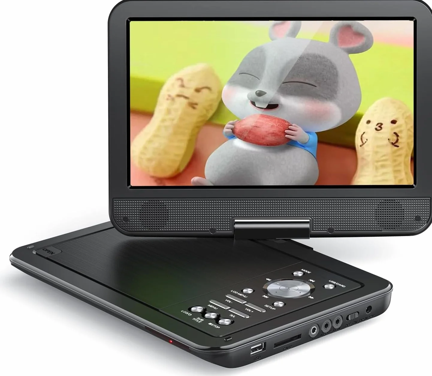 YOTON Lettore DVD Portatile 12,5" Schermo Girevole HD 10,5" per Auto Bambini Batteria 6 Ore USB SD TV Nero