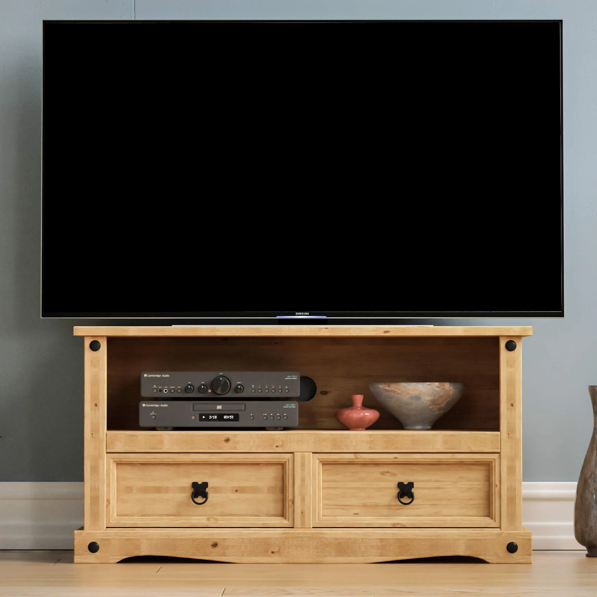 TBC Corona Mobile TV, supporto per schermo piatto, legno di pino massello