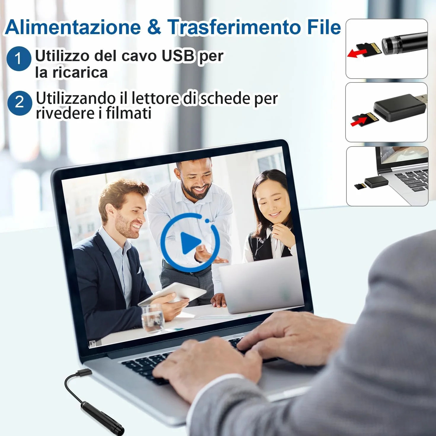 Telecamera Penna 1080P HD con Registrazione Audio e Video, Mini Videocamera Portatile con OTG e Rilevamento del Movimento, Perfetta per Riunioni, Lezioni e Uso in Ufficio