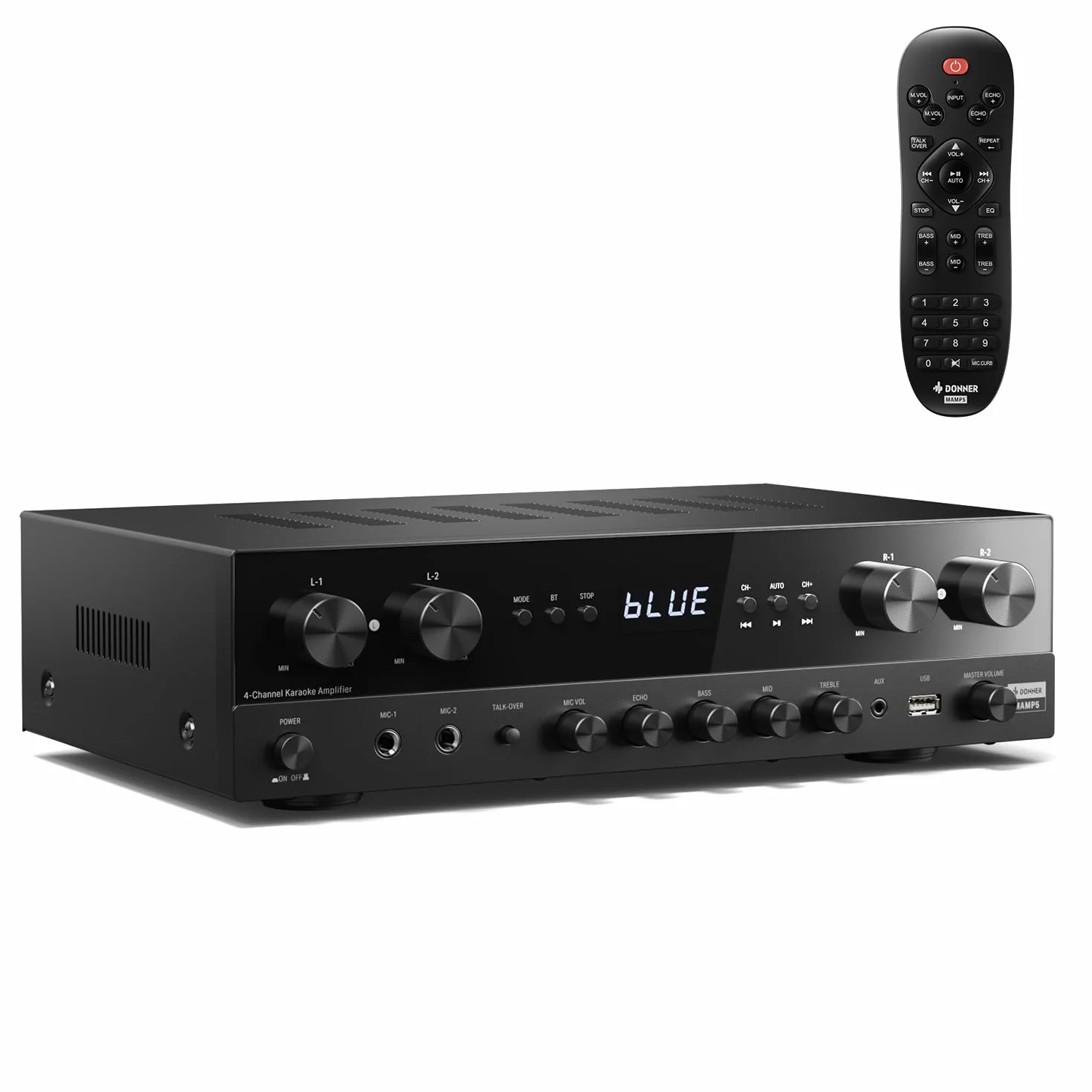 Donner Amplificatore Audio Hifi 4 Canali 1000W Bluetooth 5.0 FM USB RCA Ingresso Microfono Karaoke