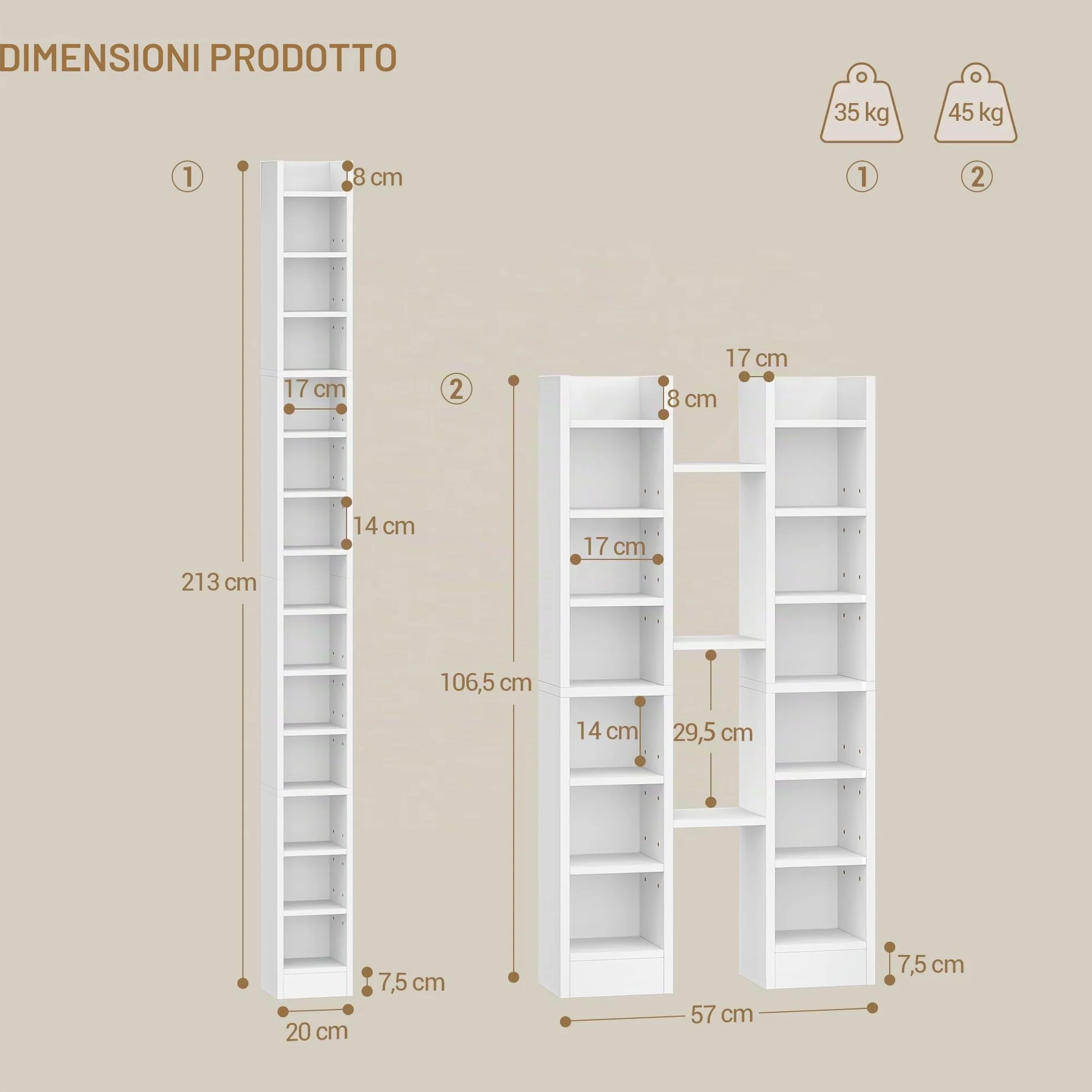 Hzuaneri Porta CD DVD a Colonna, 272 CD, 14 Ripiani Regolabili, Supporto di Archiviazione, 17 x 20 x 213 cm, Mobile Libreria Alto Salvaspazio per Soggiorno, Studio, Bianco CR21403XV1