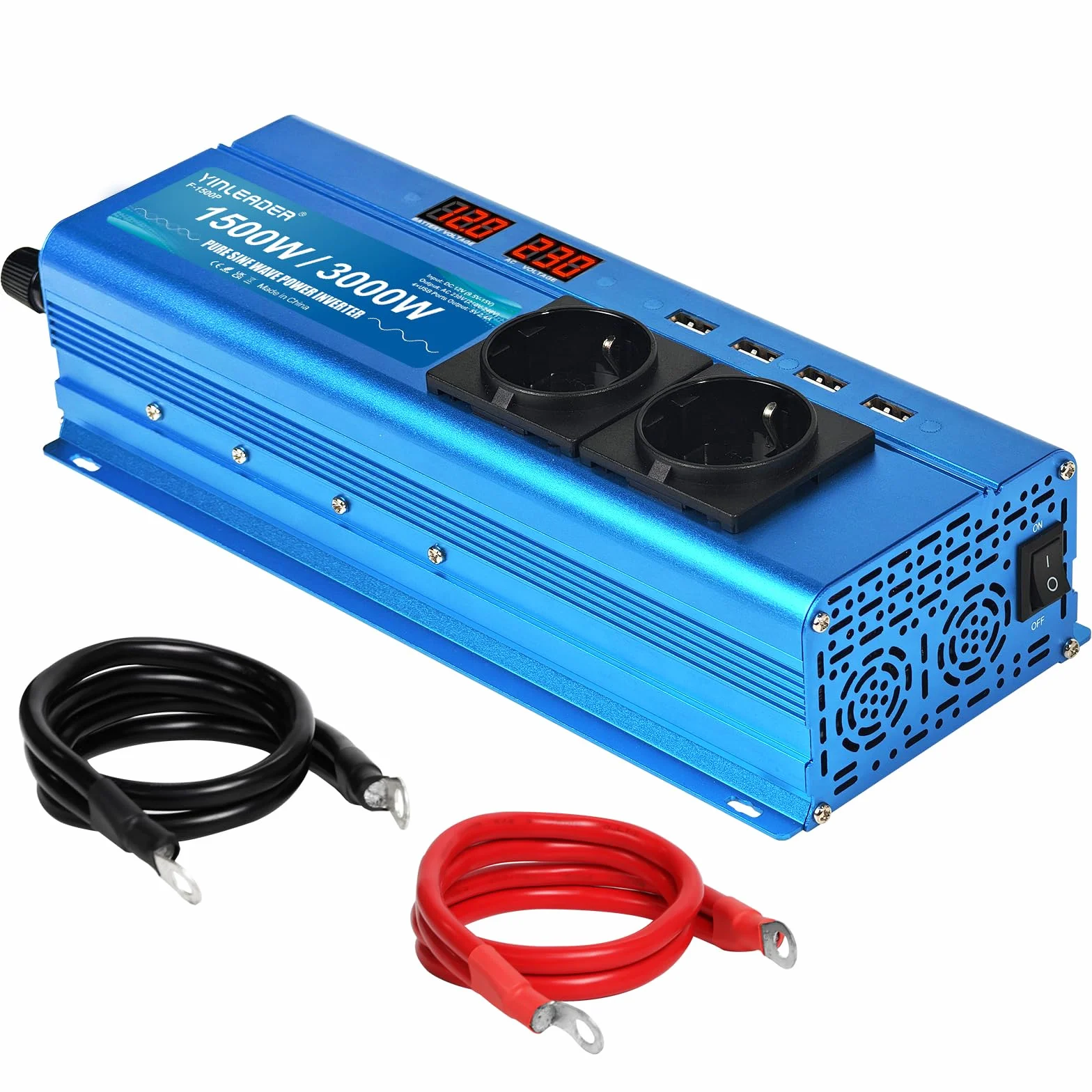 Yinleader Power Inverter 12V 230V Onda Sinusoidale Pura 1500 W 3000 W Inverter di Potere 2 LED 2 Prese 4 USB