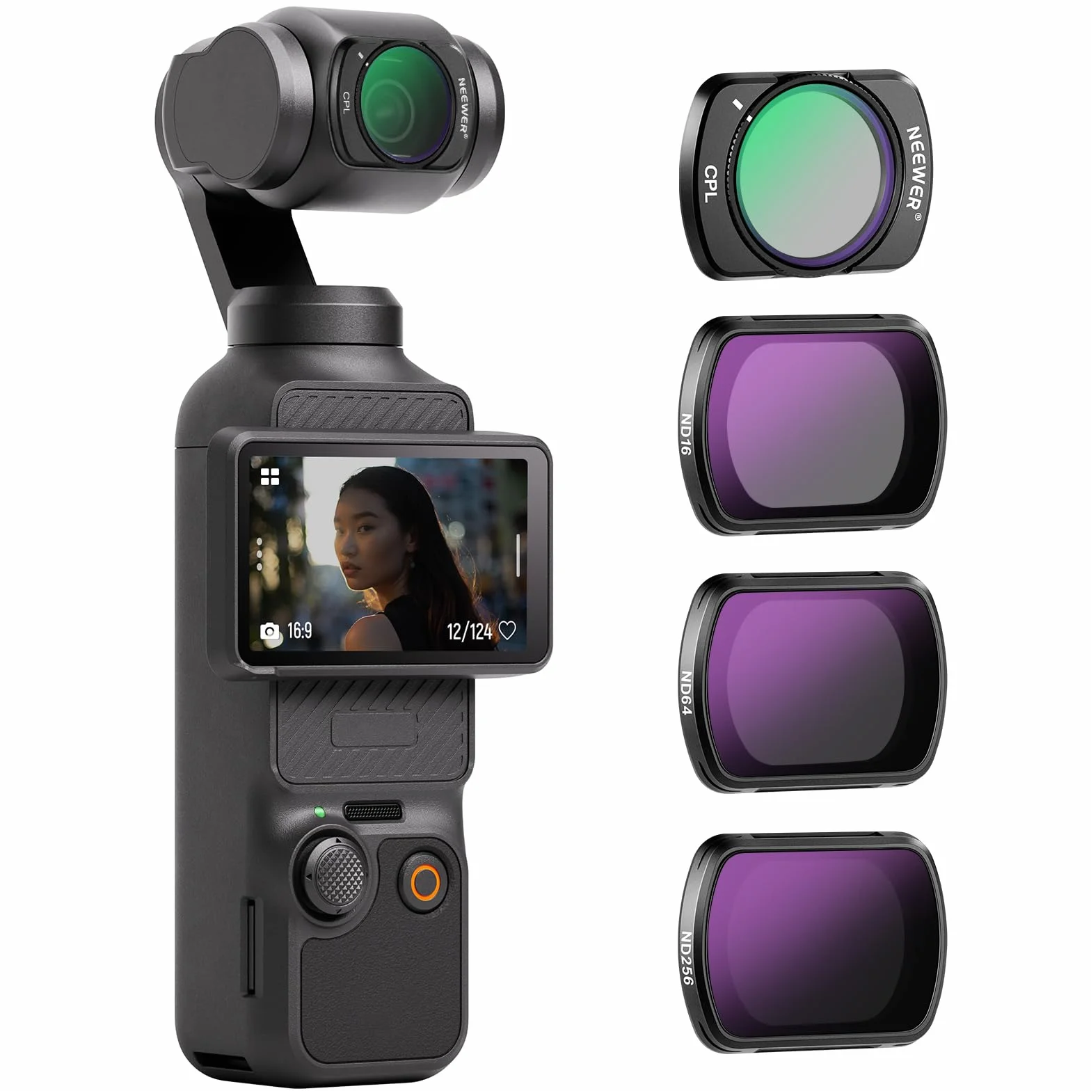 NEEWER Kit Filtri Magnetici ND e CPL Compatibili Con DJI OSMO Pocket 3 / Pocket 4 / Xtra Muse, 4 Pezzi: ND16, ND64, ND256 e CPL. Vetro Ottico HD Multi Rivestito, Struttura Ultra Sottile In Alluminio
