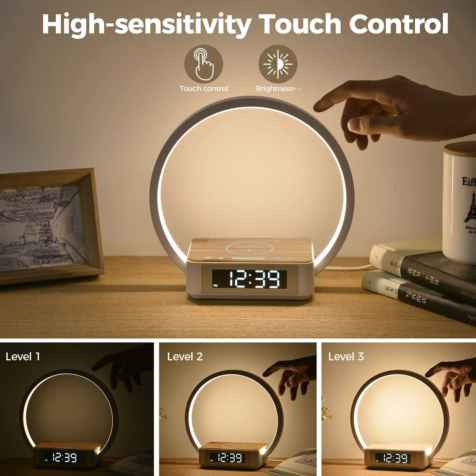 blonbar Lampada Da Comodino Con Caricabatterie Wireless Da 10 W, Luce Sveglia Con Controllo Touch Dimmerabile, Caricabatterie Wireless, 3 Livelli Di Luminosità Per Soggiorno Camera Da Letto