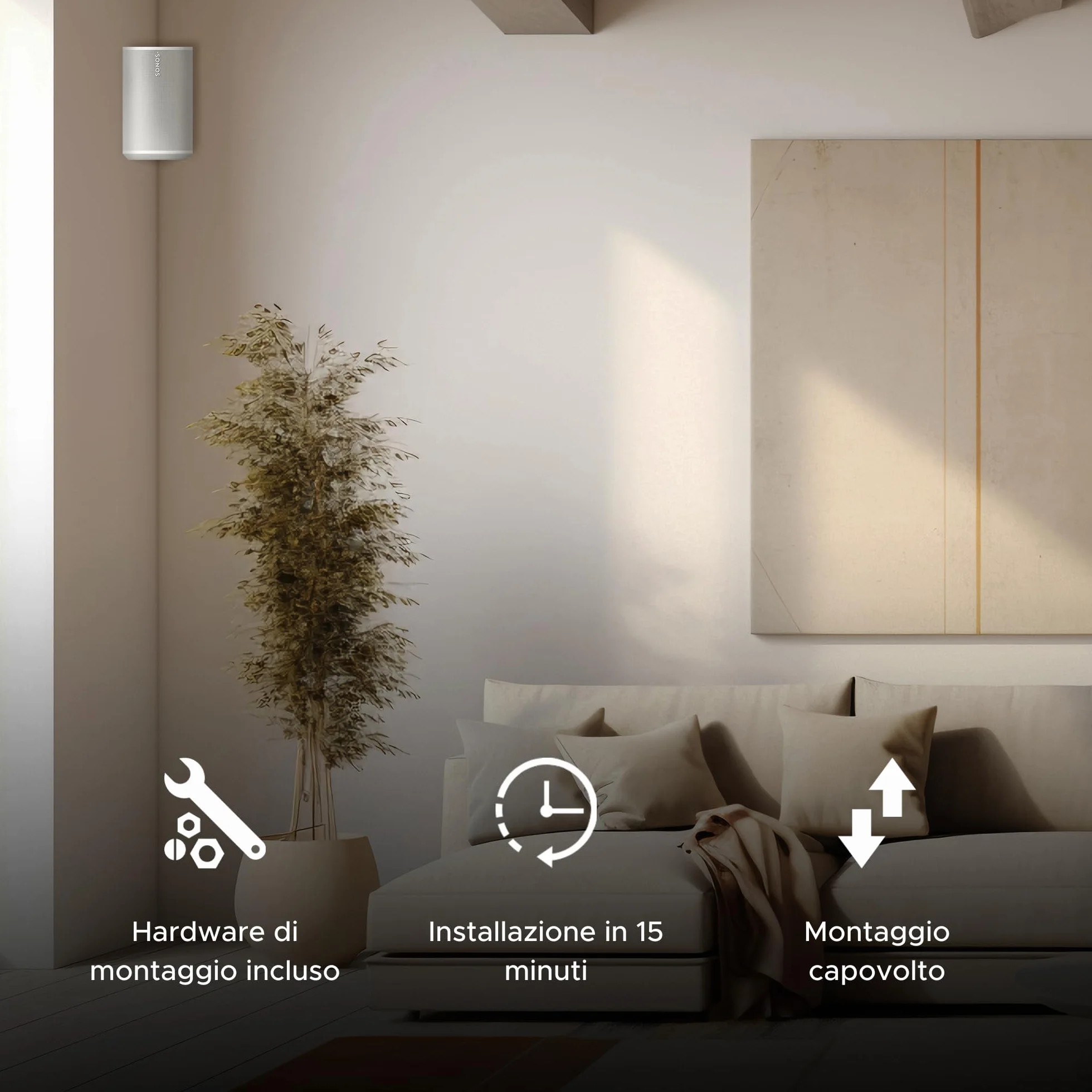 Supporto Angolare da Parete ERA 100 Profilo Basso Bianco Singolo Compatibile con Sonos ERA100 & ERA 100 SL