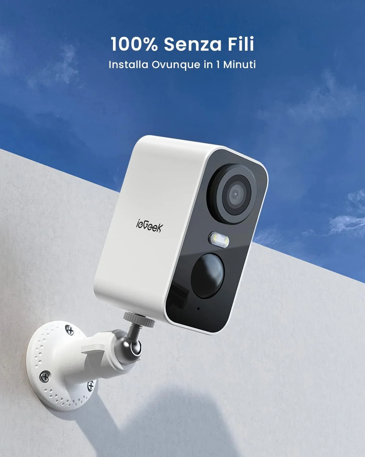 ieGeek 2K Telecamera Wi-Fi Esterno/Interno Senza Fili, Videocamera Sorveglianza WiFi Batteria, Rilevamento Movimento PIR, Sirena, Visione Notturna a Colori, 2 Vie Audio, Locale/Cloud, 2 pz