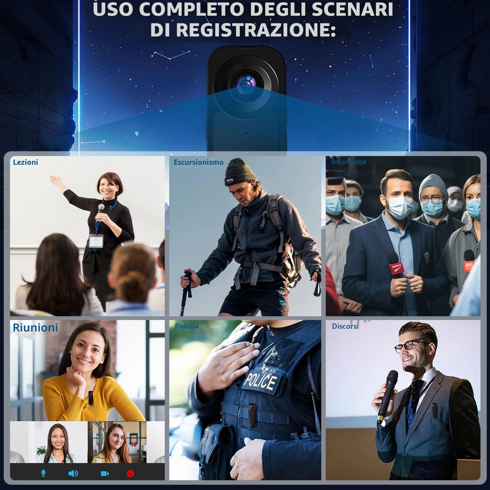 Telecamera Spia, 1080P HD Body Cam con Audio e Video, Bodycam Polizia Professionale Con 32G, Rilevamento del Movimento, Mini Telecamera Dash Cam Videocamera, Fotocamera per Conferenze Viaggio
