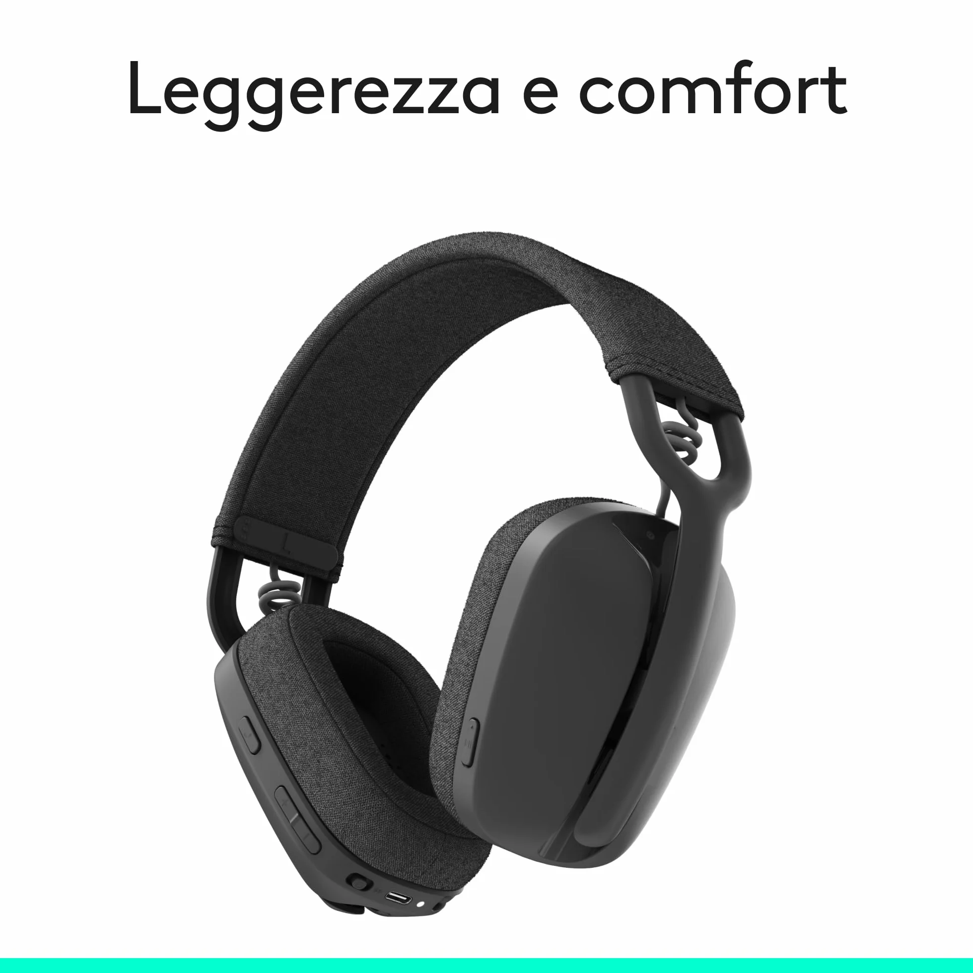 Logitech Zone Vibe 100 Cuffie Wireless Over-Ear Leggere con Microfono con Eliminazione del Rumore, Auricolare Bluetooth Multipoint, Compatibile con Teams, Google Meet, Zoom, Mac/PC - Grigio