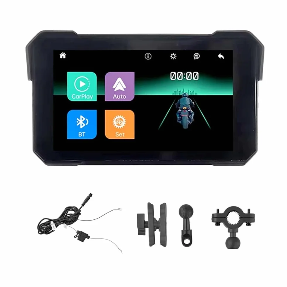 Schermo di Navigazione GPS Portatile per Moto da 5 Pollici, Wireless, Carplay, Android Auto, IP68, Display Impermeabile, Bluetooth