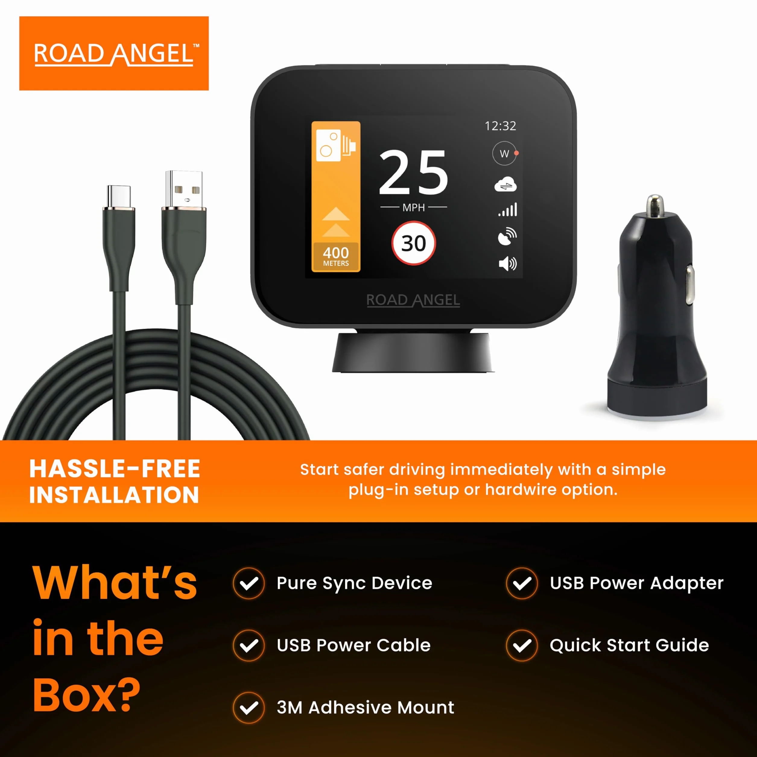 Road Angel Pure Sync Rivelatori di autovelox per auto UK - Rivelatore di autovelox Road Angel - Abbonamento richiesto per l'uso