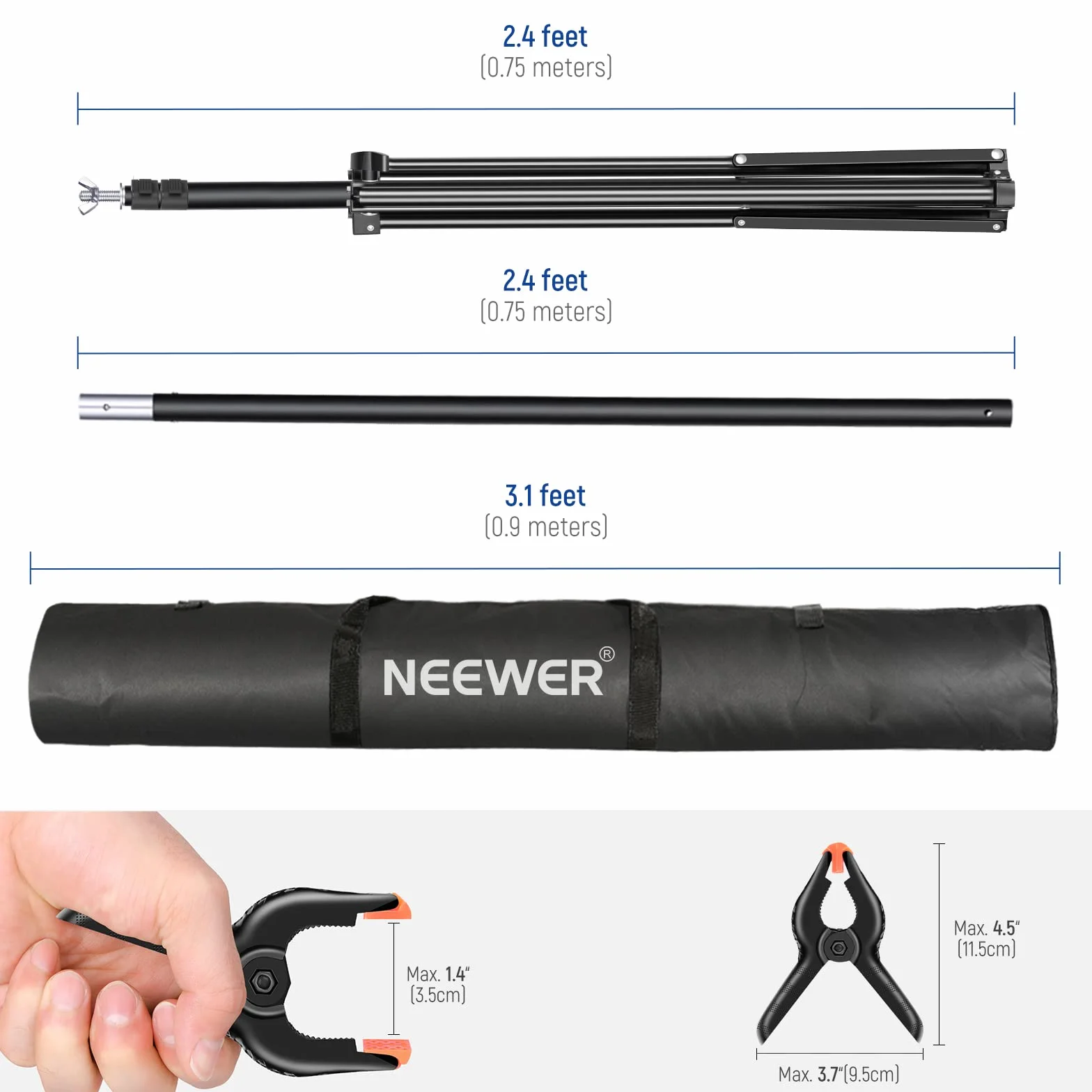 NEEWER Sistema di Supporto per Sfondo Fotografico, Larghezza 3m Altezza 2m, Supporto per Sfondo Regolabile con 4 Barre Trasversali, 6 Morsetti di Fondo, 2 Sacchi di Sabbia, Borsa per Fotografia