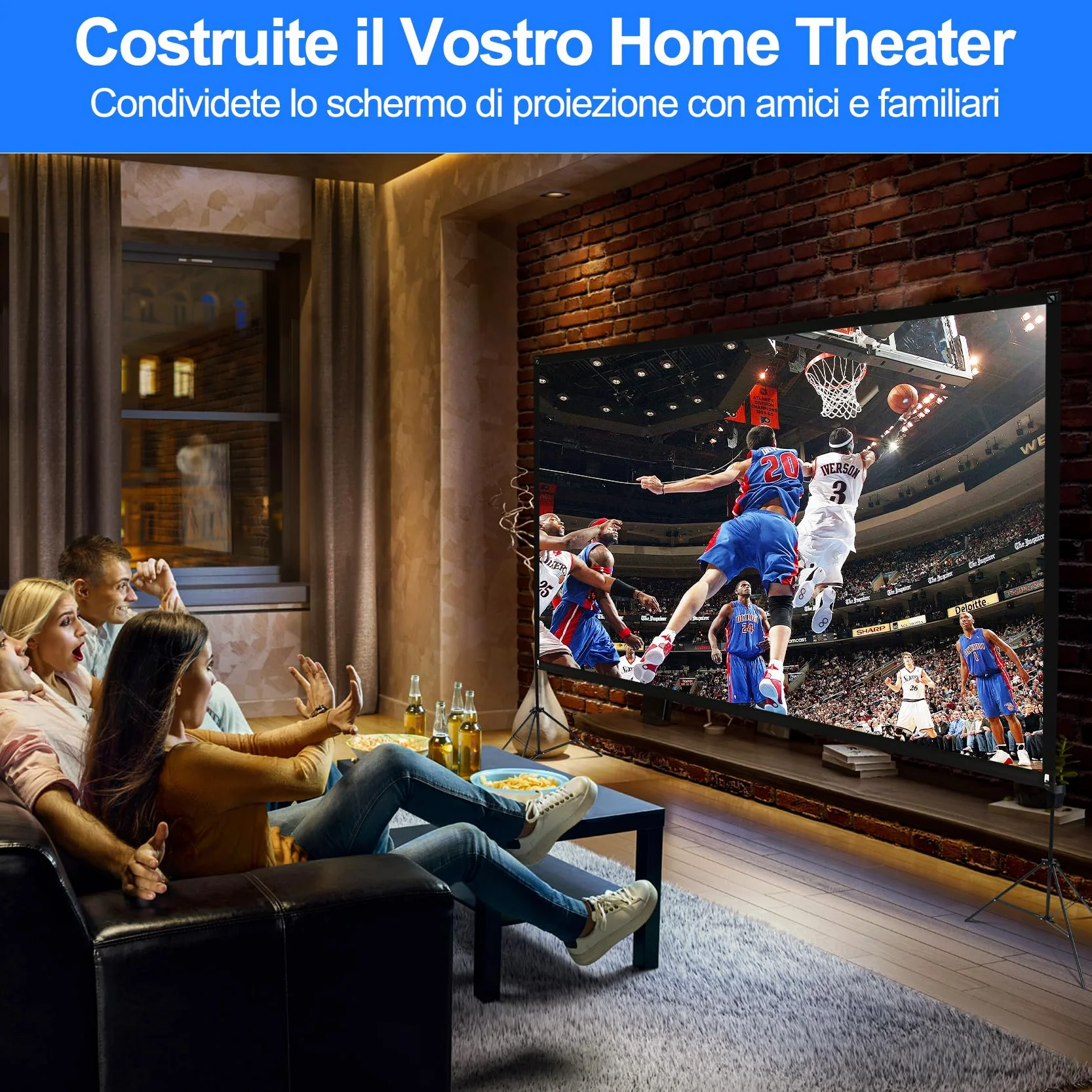 VISULAPEX Schermo per Proiettore con Supporto 120", 4K HD 16:9 Schermo del Proiettore Portatile, Grandangolo di 160 Gradi, Perfetta per Teatro Domestico, il Cinema All'aperto