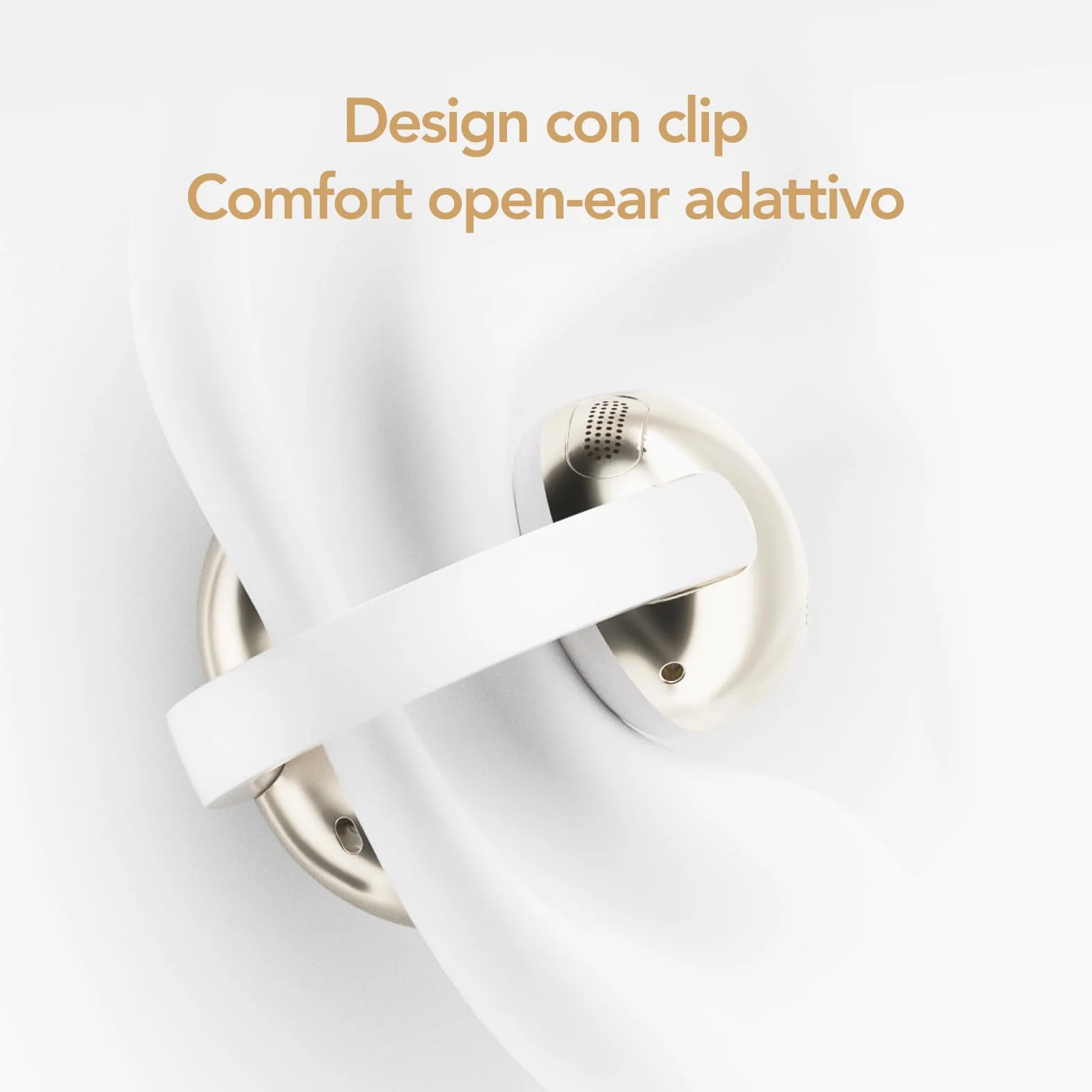TCL CrystalClip, design a clip, miglioramento dei bassi, suono spaziale 3D, fino a 36 ore di riproduzione, Bianco lunare