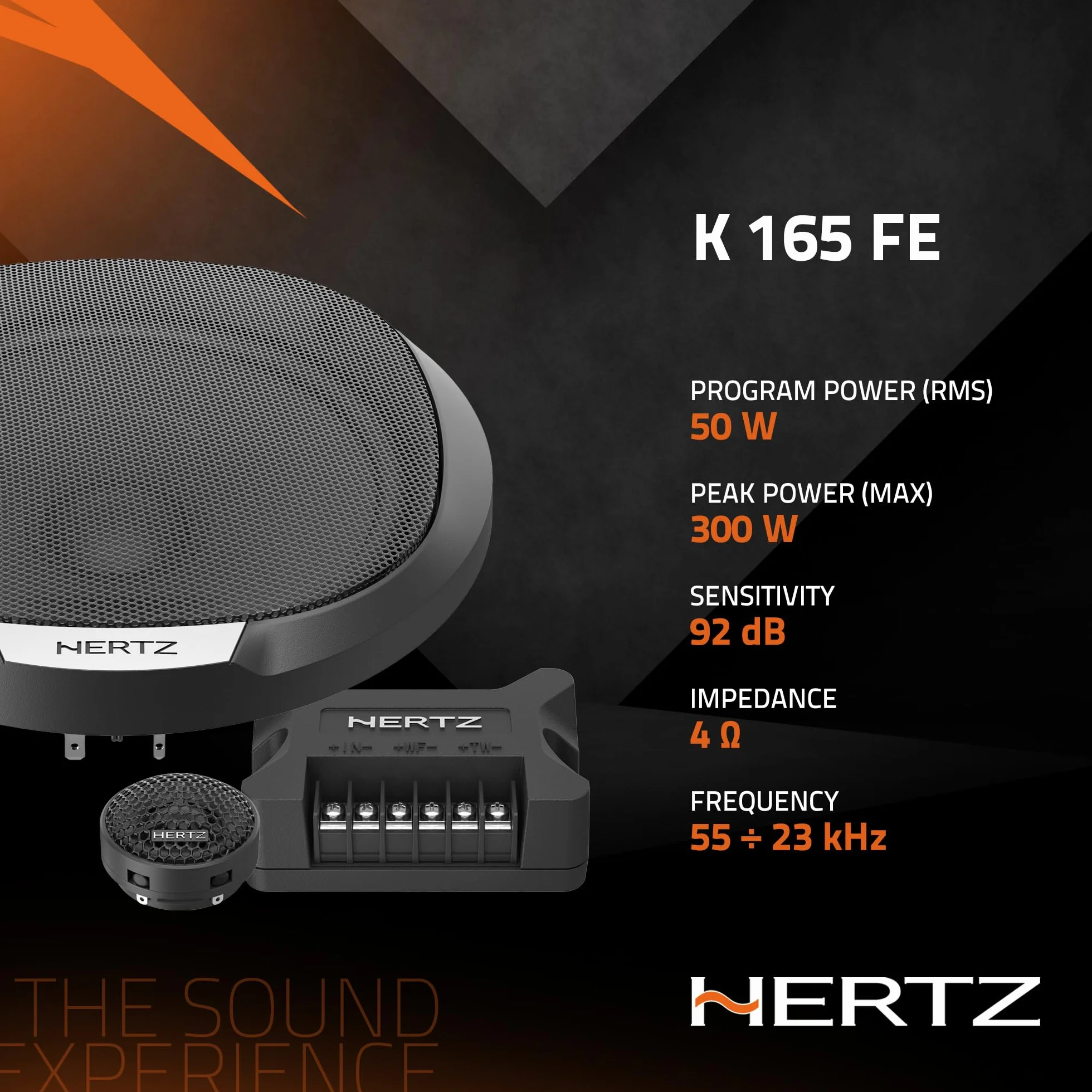 Hertz K 165 Fan Edition - Kit di altoparlanti 2 vie con woofer da 165/170 mm, tweeter da 24 mm e crossover, 300W Peak, 4ohm, Griglie incluse e installazione facile