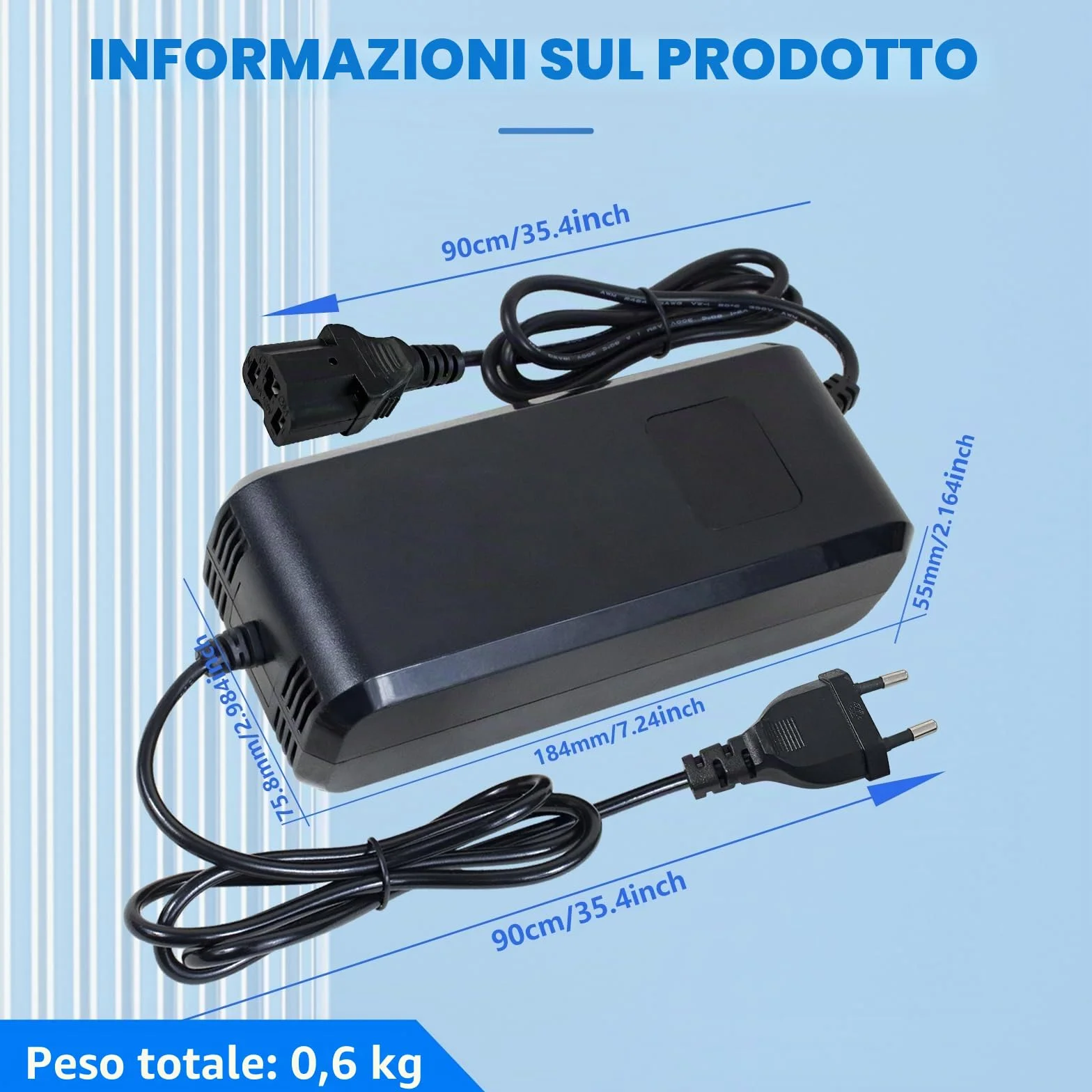 Caricatore per batteria al piombo-acido 48V 20Ah per veicoli elettrici, scooter elettrici, e-bike, caricabatterie AC-DC con display, connettore a 3 poli