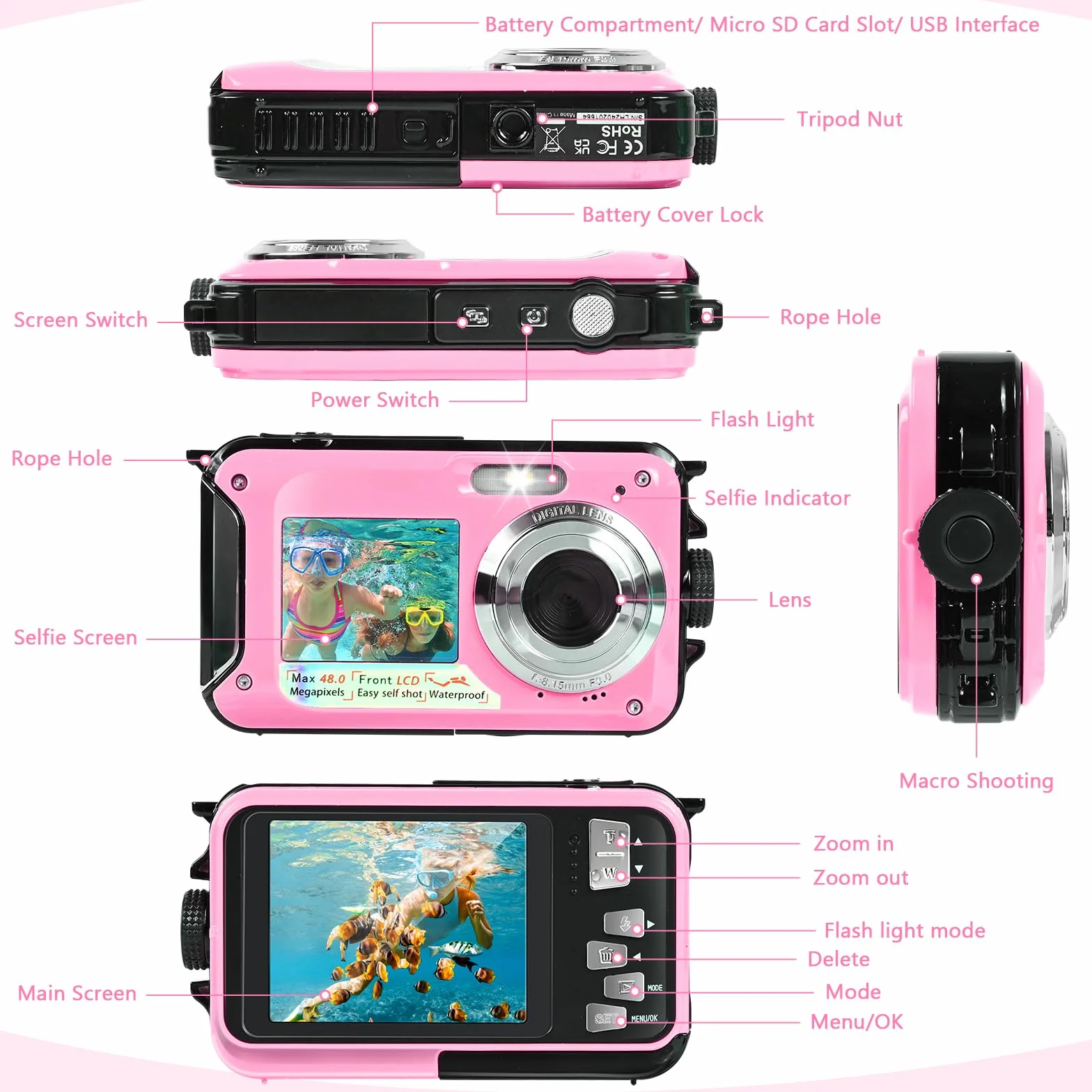Macchina Fotografica Subcquea, Comius Sharp Fotocamera Subacquea Digitale 10FT FHD Video 30MP Photo 16X Digital Zoom con Scheda di Memoria da 32G per Selfie Subacquei, Nuoto, Immersione