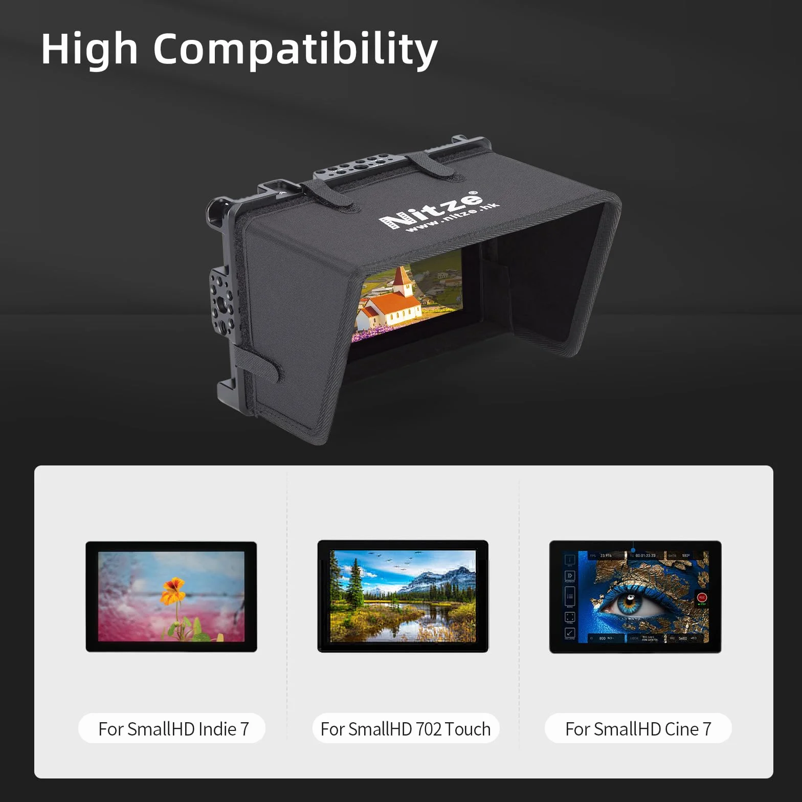 Nitze Gabbia per Monitor SmallHD Indie 7/702 Touch da 7" con parasole - JT-S02B
