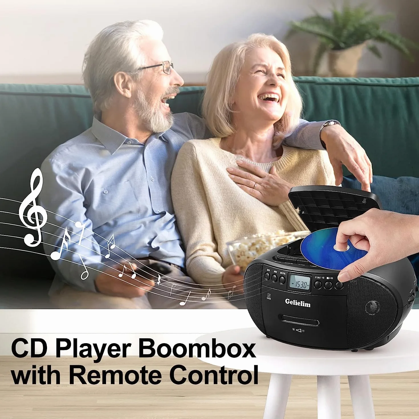 G Keni CD portatile e lettore cassette Boombox Combo, registratore cassette con telecomando, radio AM/FM, riproduzione USB, jack cuffie, alimentato batteria/rete