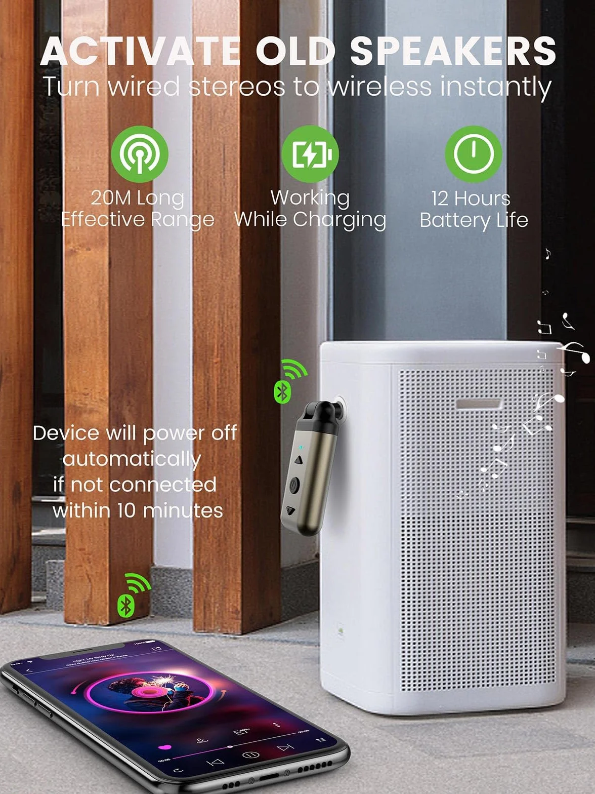 HVMLAK Air88 - Adattatore Bluetooth 5.4 AUX per autoradio da casa, con jack girevole da 3,5 mm, ricevitore Bluetooth con alloggiamento in metallo, chiamate in vivavoce, controllo della traccia del