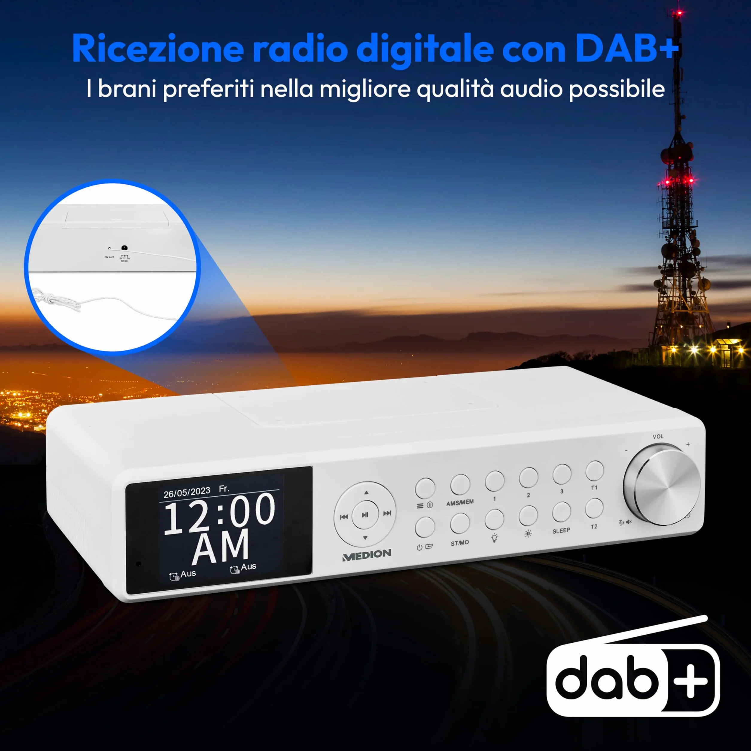 MEDION Radio da cucina sottopensile P66750 DAB+ FM TFT Bluetooth LED bianca