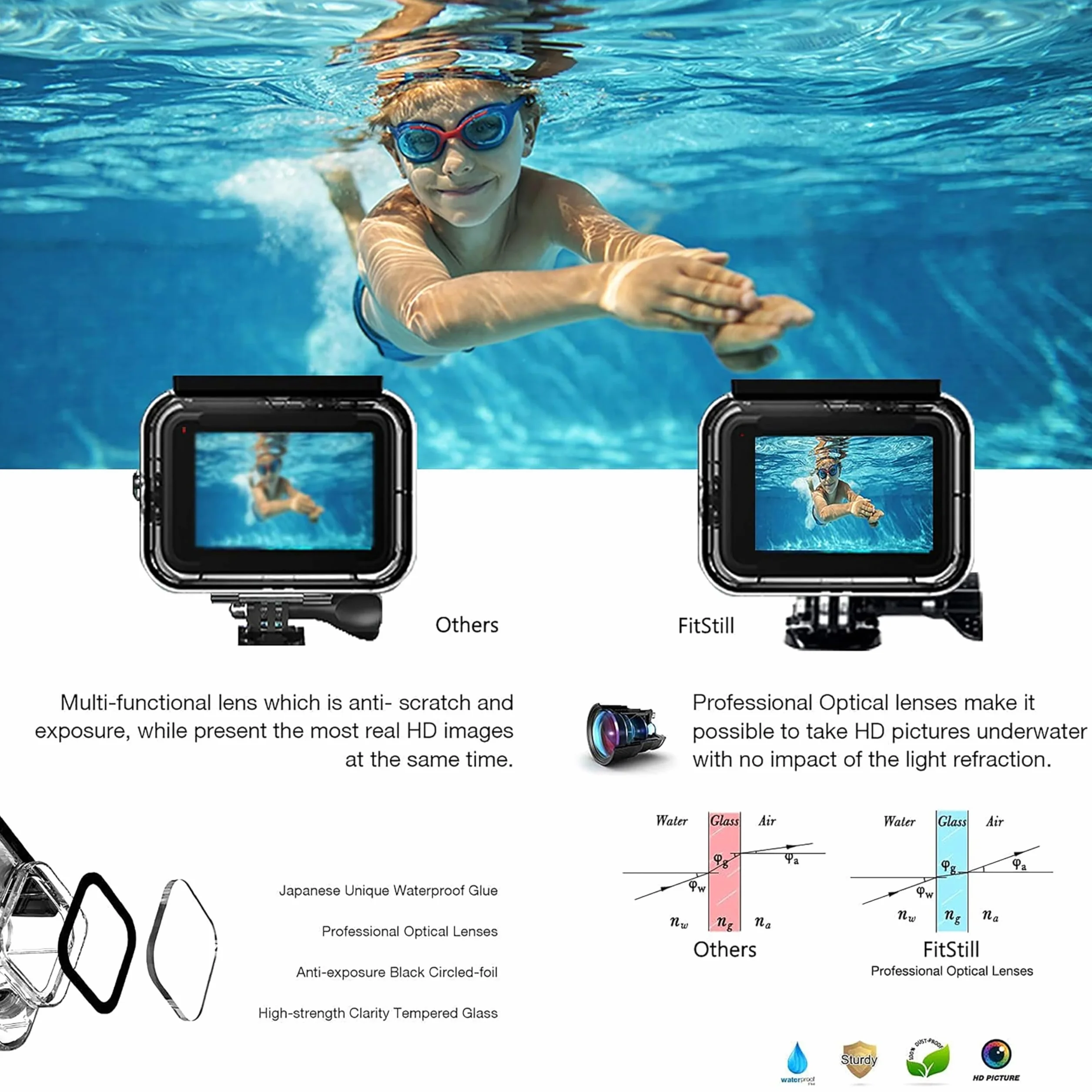 FitStill Custodia subacquea impermeabile da 50 m e manico galleggiante, adatta per DJI osmo Action 5pro/Action 4/Action 3 accessori per set da immersione