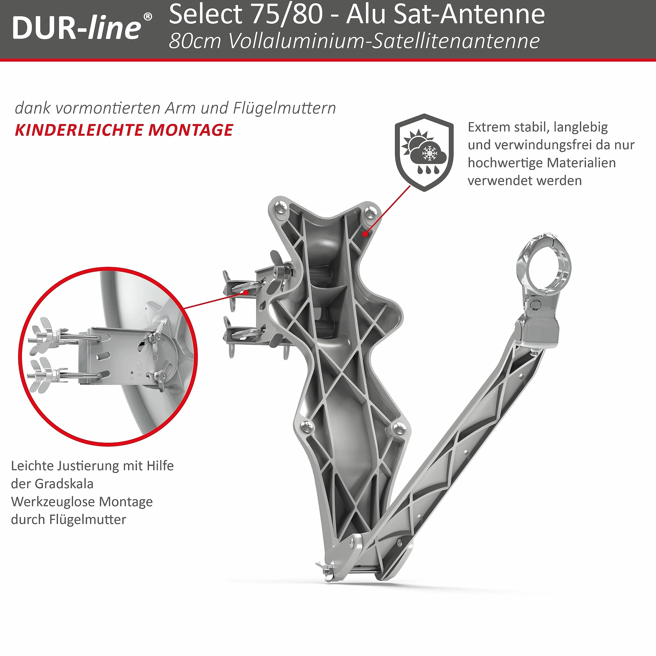 DUR-line Select - Parabola satellitare in alluminio, 75 cm/80 cm